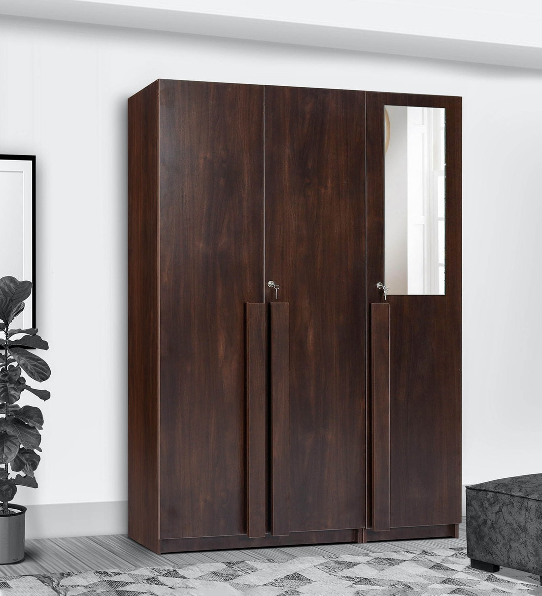 Buy Regal 3 Door Wardrobe in Walnut Suede Finish by Trevi Furniture ...