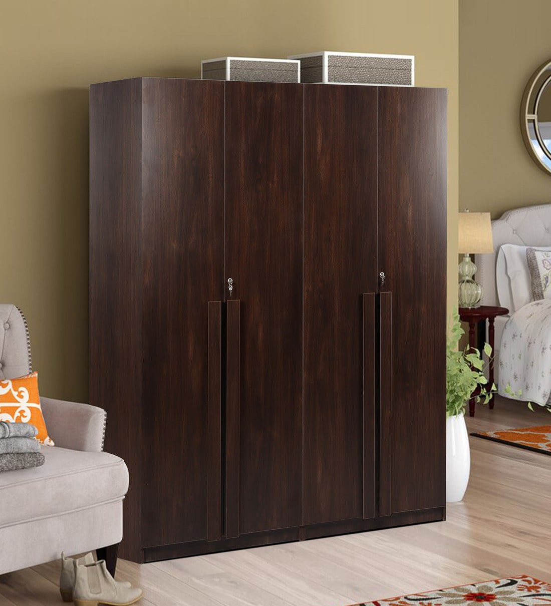 Buy Regal 4 Door Wardrobe with Drawer in Walnut Suede Finish by Trevi ...