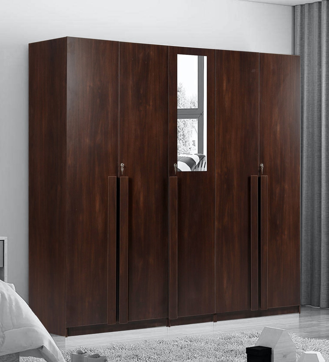 Buy Regal 5 Door Wardrobe With Mirror in Walnut Finish at 53 OFF by