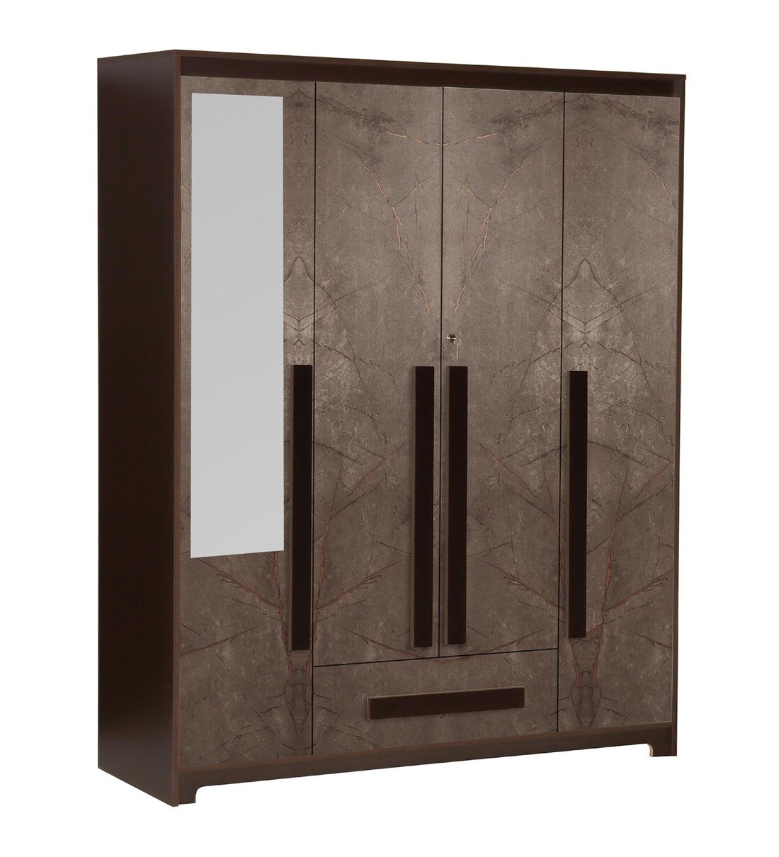 Buy Regal Grand 4 Door Wardrobe in Walnut Marble Finish with Mirror by