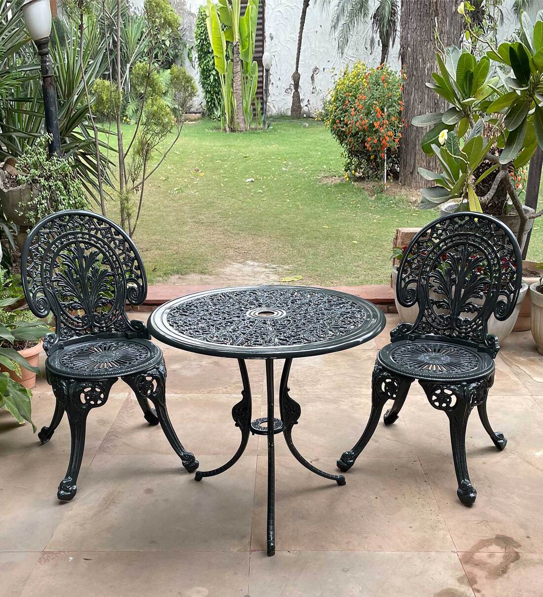 Buy Regalia Metal Table and Chair Set in Grey Finish with 2 Chair at 11