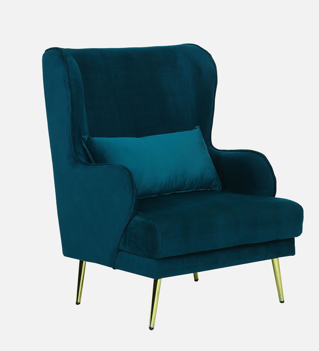 Buy Regent Velvet Wing Chair in Teal Blue Colour at 3% OFF by