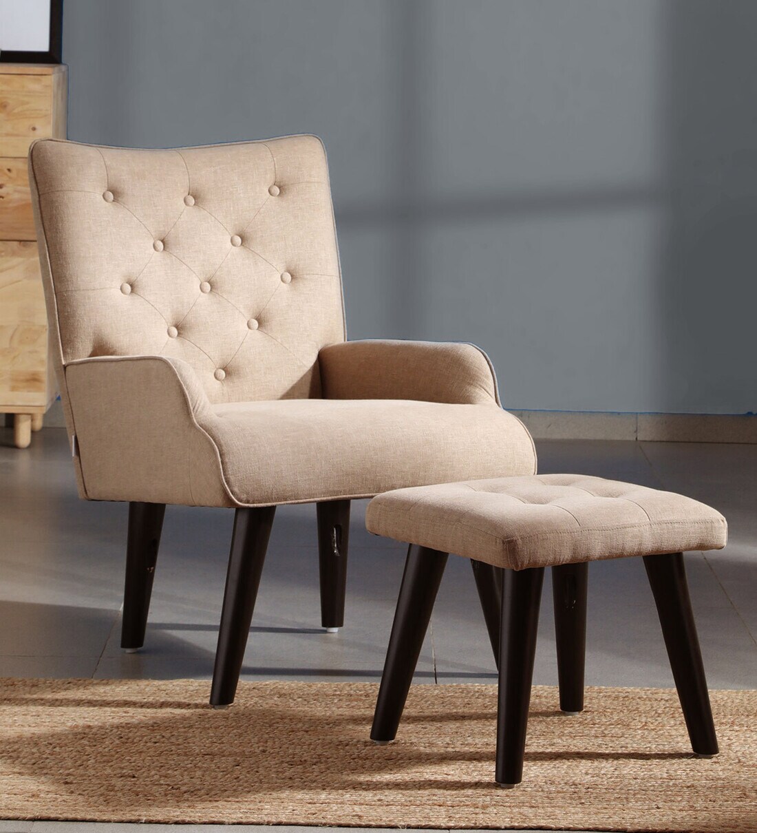 Buy Toledo Fabric Full Back Lounge Chair In Brown Colour With Foot