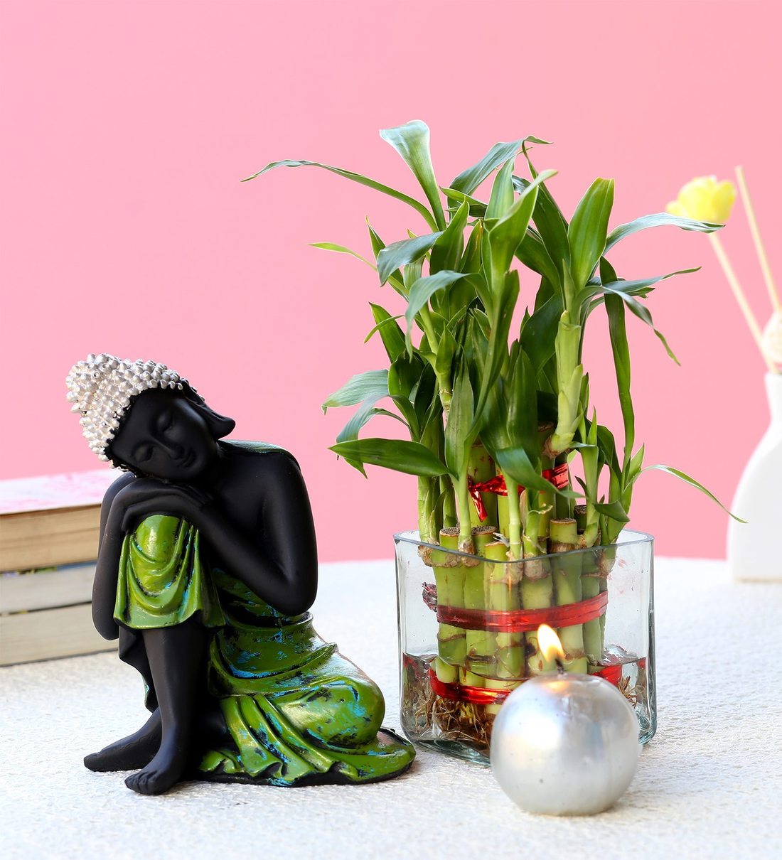 Buy Green Relaxing Buddha & Bamboo Plant Combo by Ferns N Petals Online