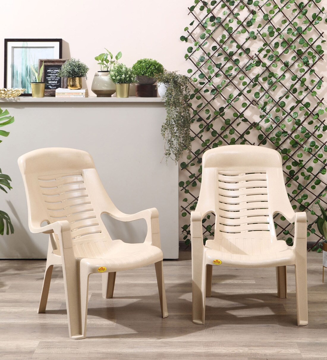 Buy Relaxing Plastic Plastic Chair in Beige Colour Set Of 2 at 23