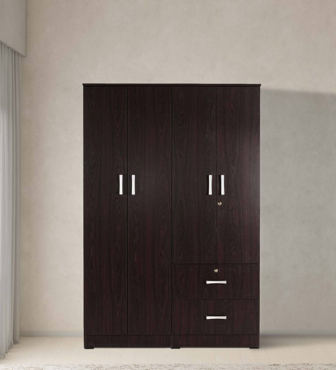 Ren 4 Door Wardrobe in Wenge Finish with Lock, 