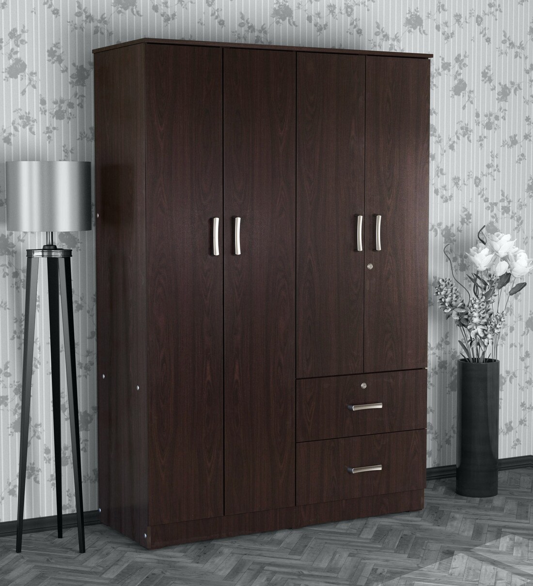 Buy Ren 4 Door Wardrobe With Drawer In Wenge Finish By Mintwud Online