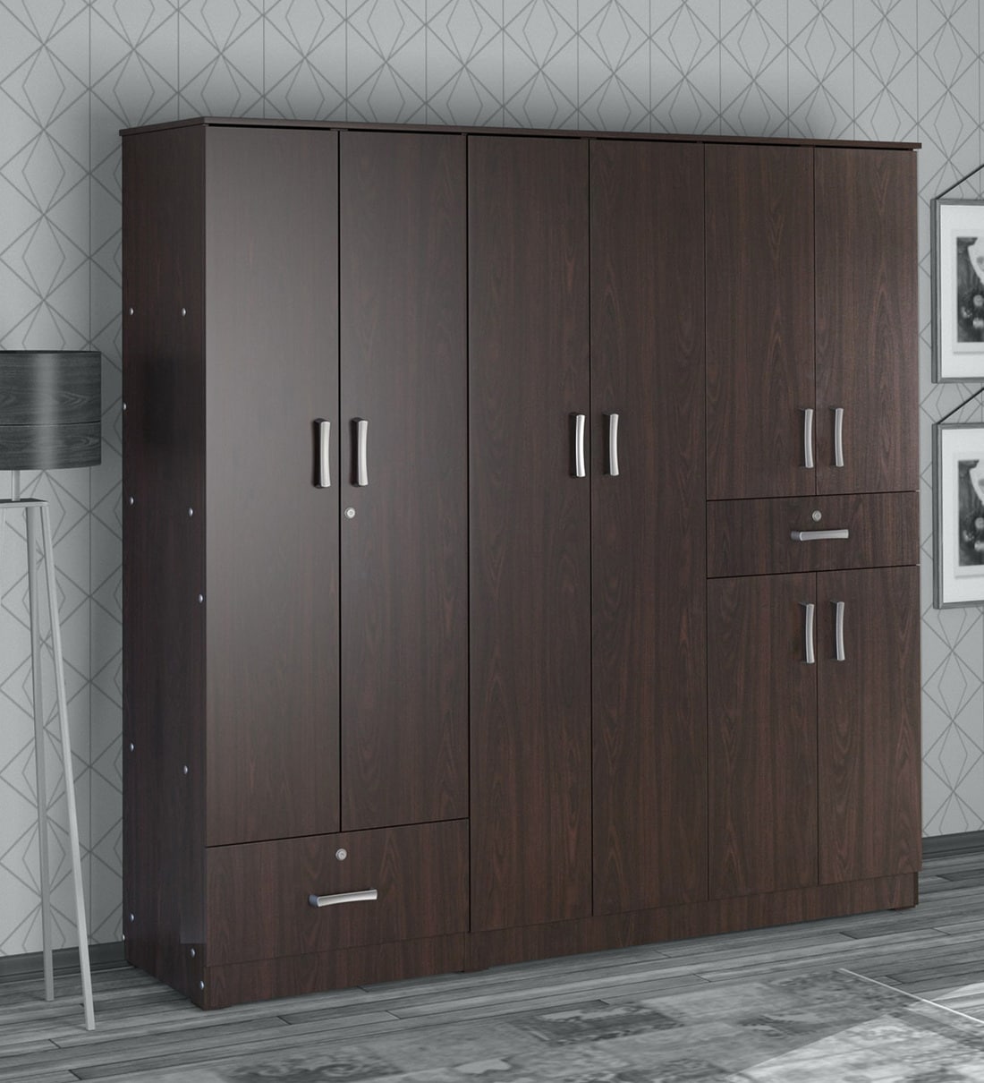 Buy Ren 6 Door Wardrobe With Drawers In Wenge Finish By Mintwud Online