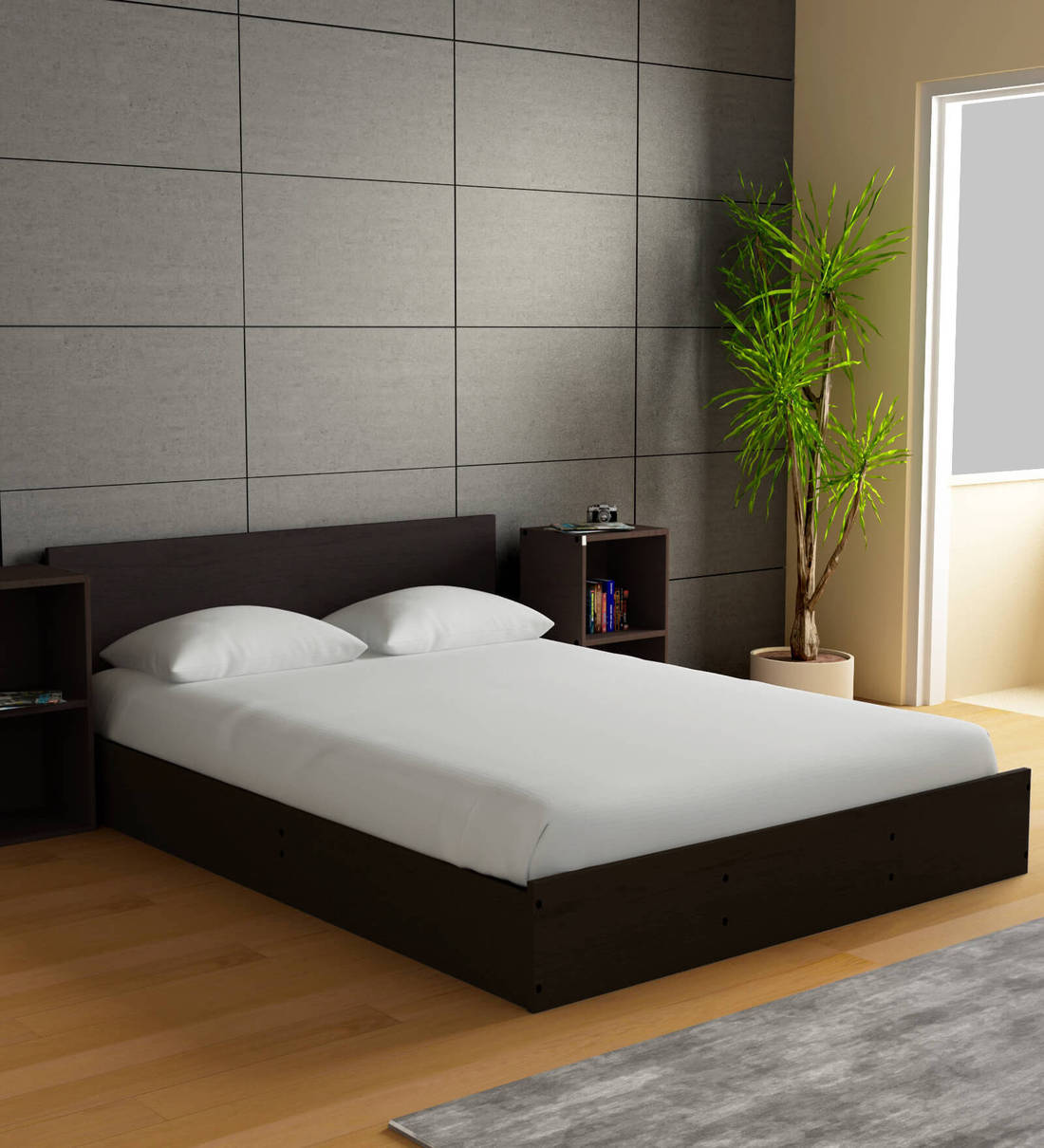 Buy Ren King Size Bed With Storage & Two Bedside Tables In Wenge Finish