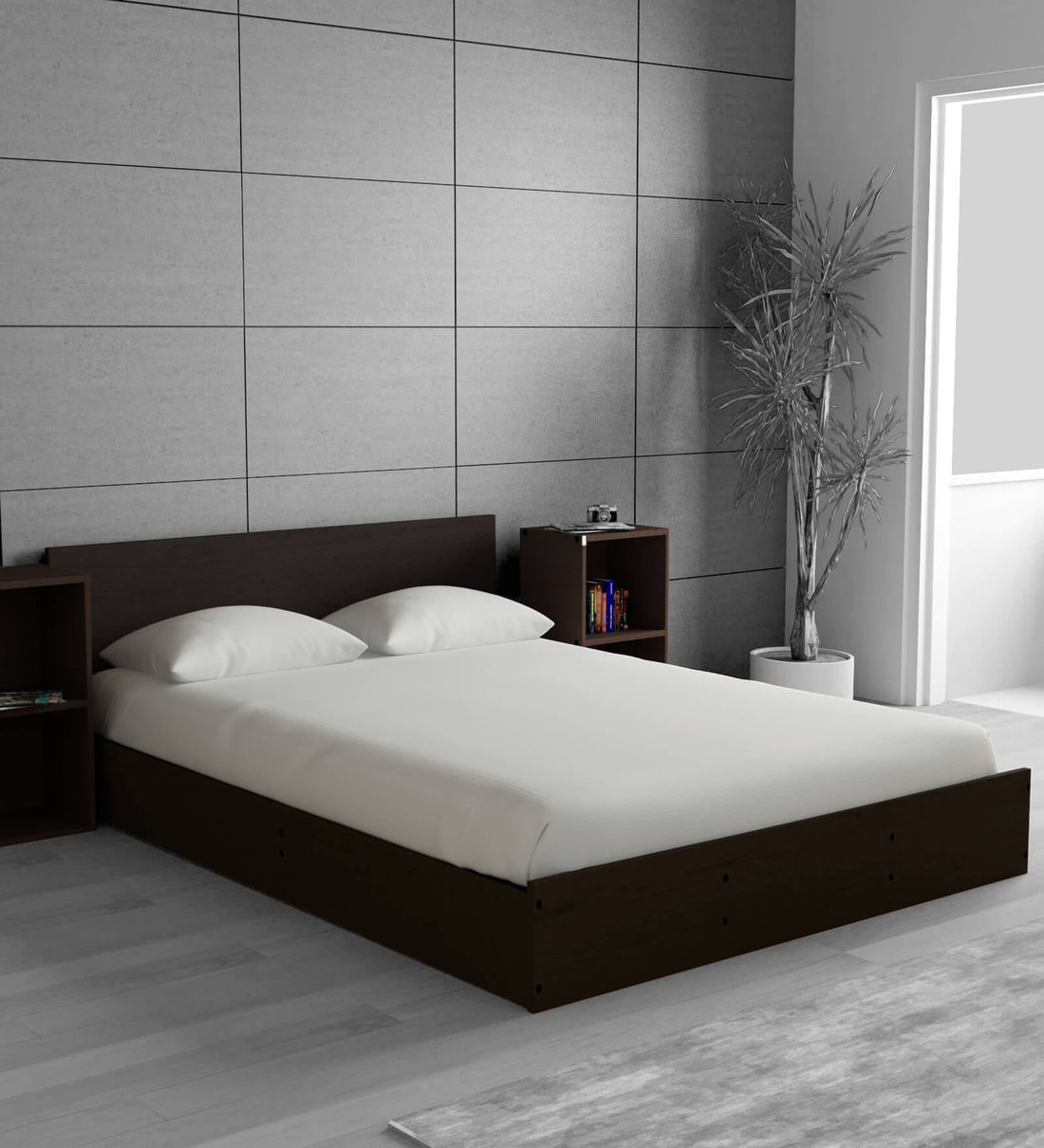 bed with storage and side tables