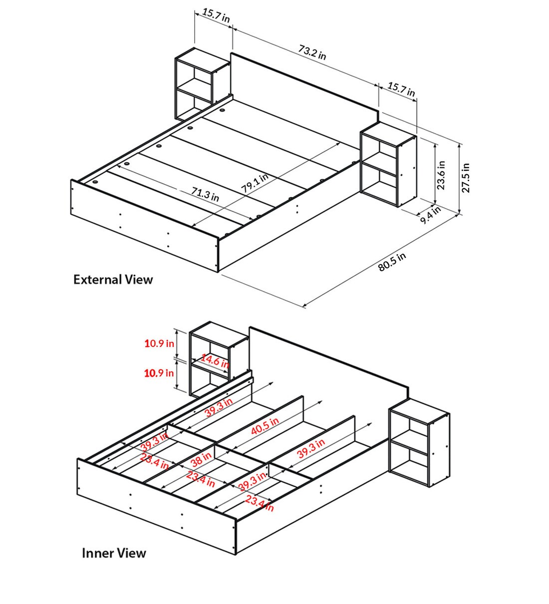 Buy Ren King Size Bed With Storage & Two Bedside Tables In Wenge Finish By Mintwud Online