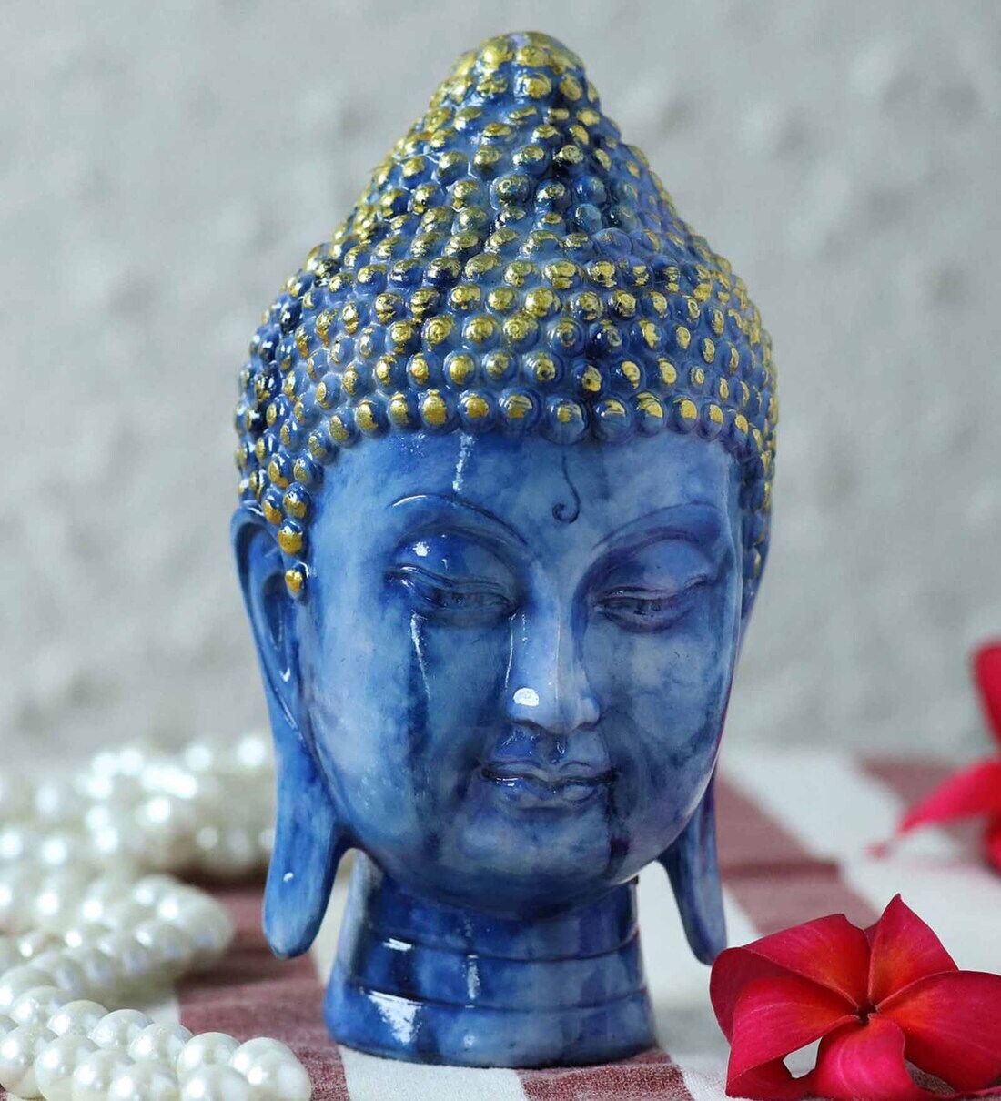 Buy Resin & Marble Blue Buddha Head Idol By Ferns N Petals Online