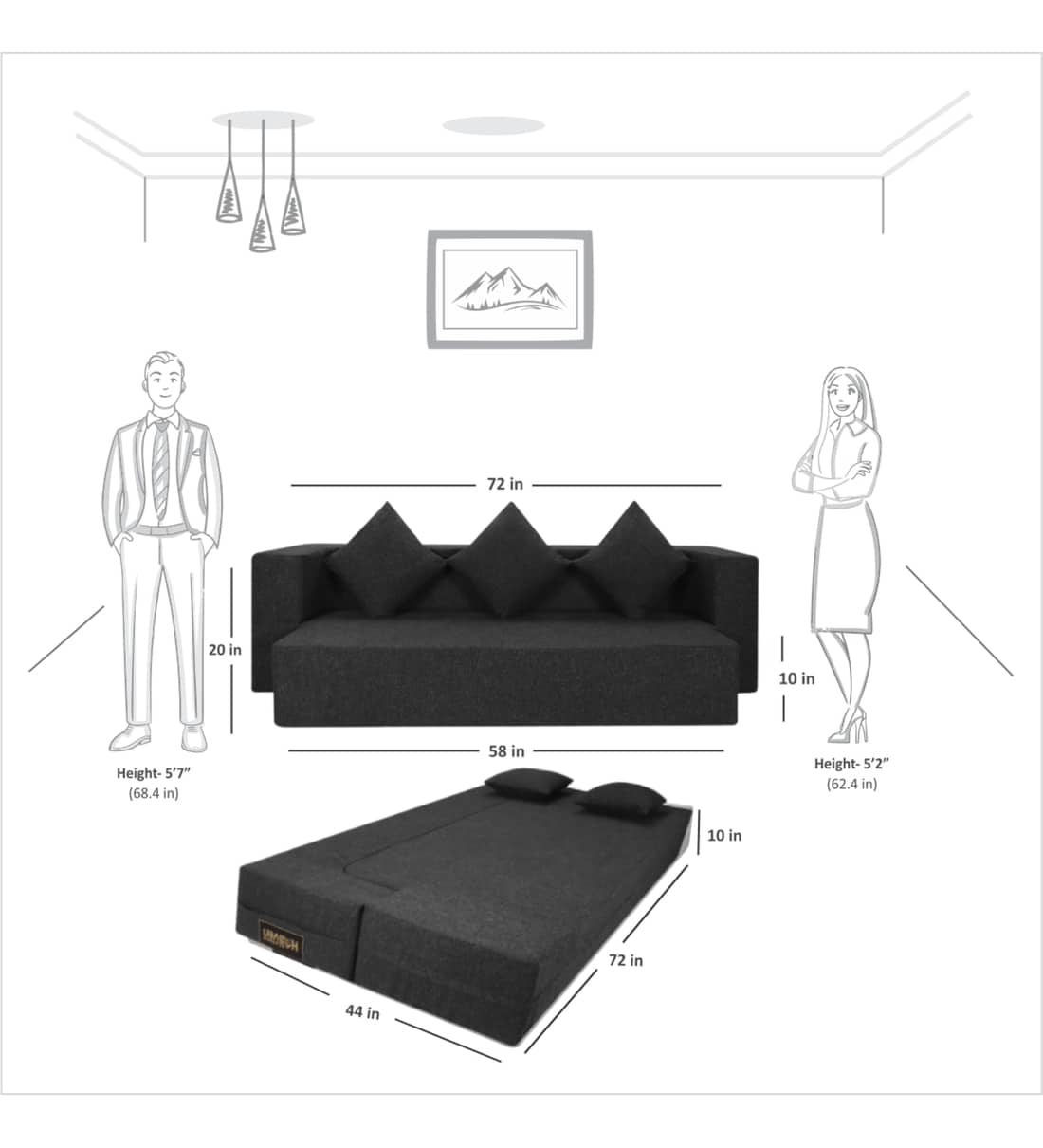 Buy Rest Mantra 10 Inch PU Foam (72x44) Seater Sofa Cum Mattress