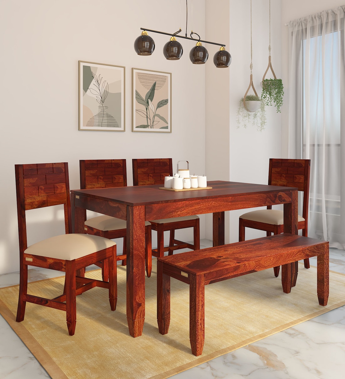 Buy Rezzan Sheesham Wood 6 Seater Dining Set In Scratch Resistant Honey ...