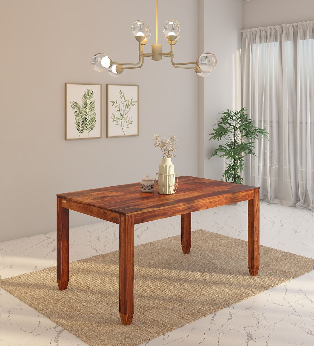 Buy Rezzan Sheesham Wood 6 Seater Dining Table in Scratch Resistant