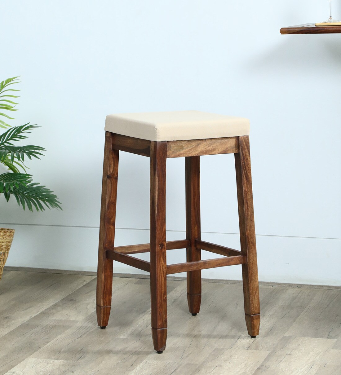 Buy Rezzan Sheesham Wood Bar Stool In Rustic Teak Finish Online
