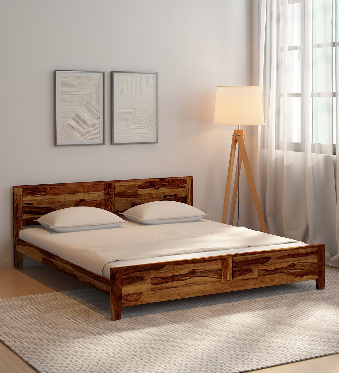 Buy Rezzan Sheesham Wood Queen Size Bed In Scratch Resistant Rustic ...