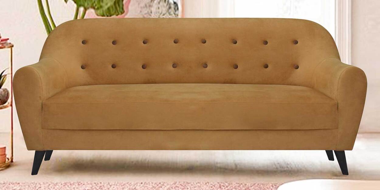 Buy Rebecca Velvet 3 Seater Sofa in Mustard Colour Online MidCentury