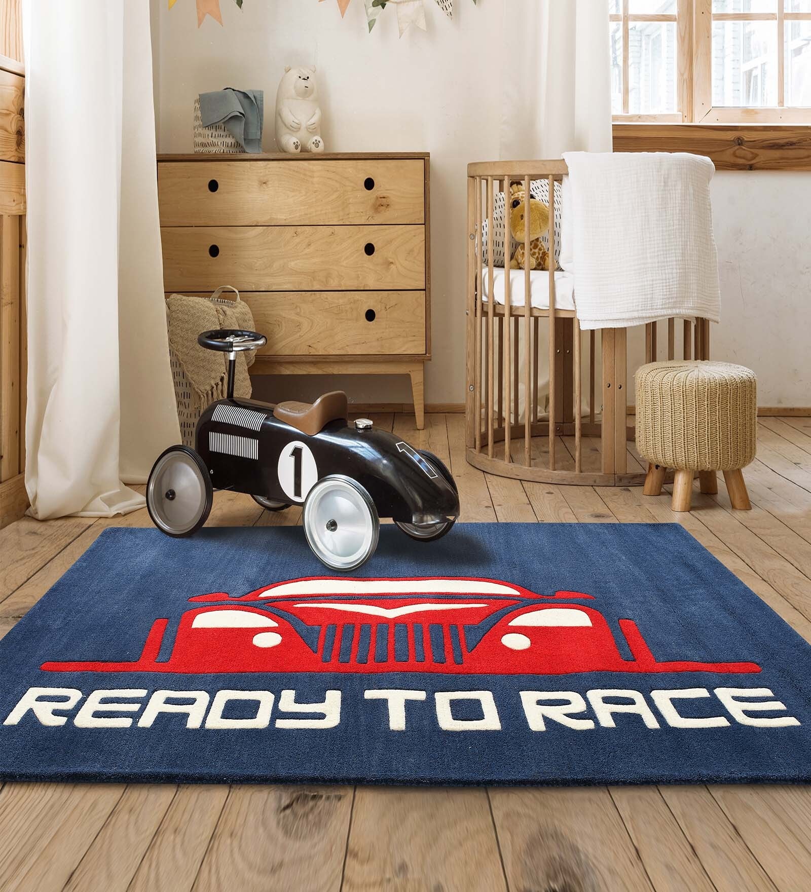 Ready To Race Car 4 X 6 Feet Kids Carpet In Blue & Red Colour