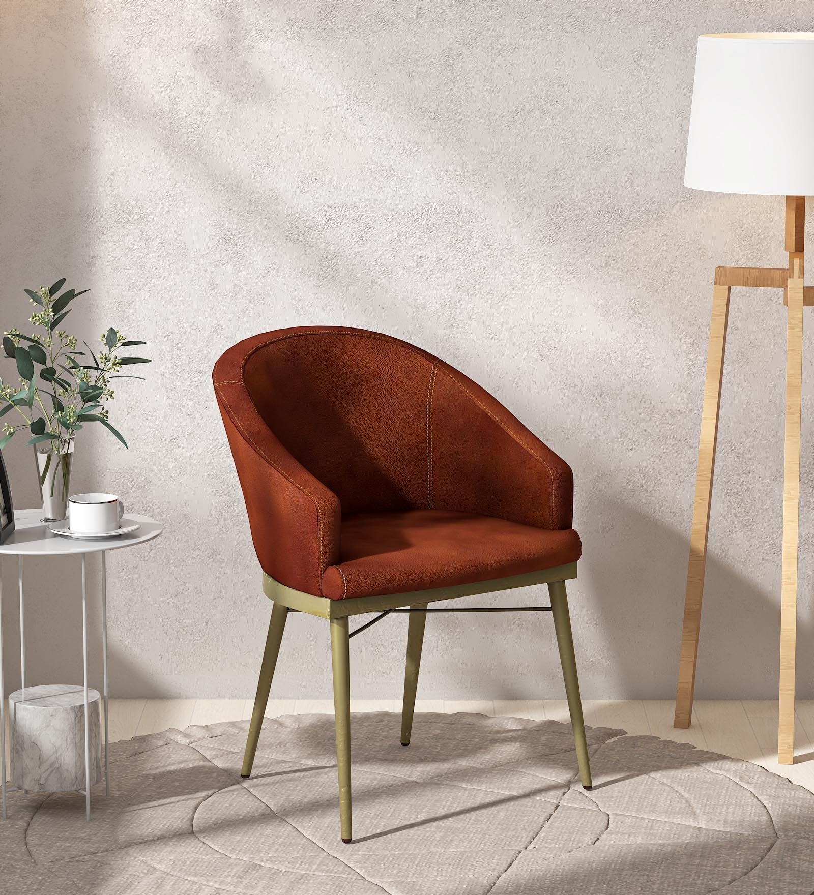 Reagan Leather Dining Chair In Brass Finish