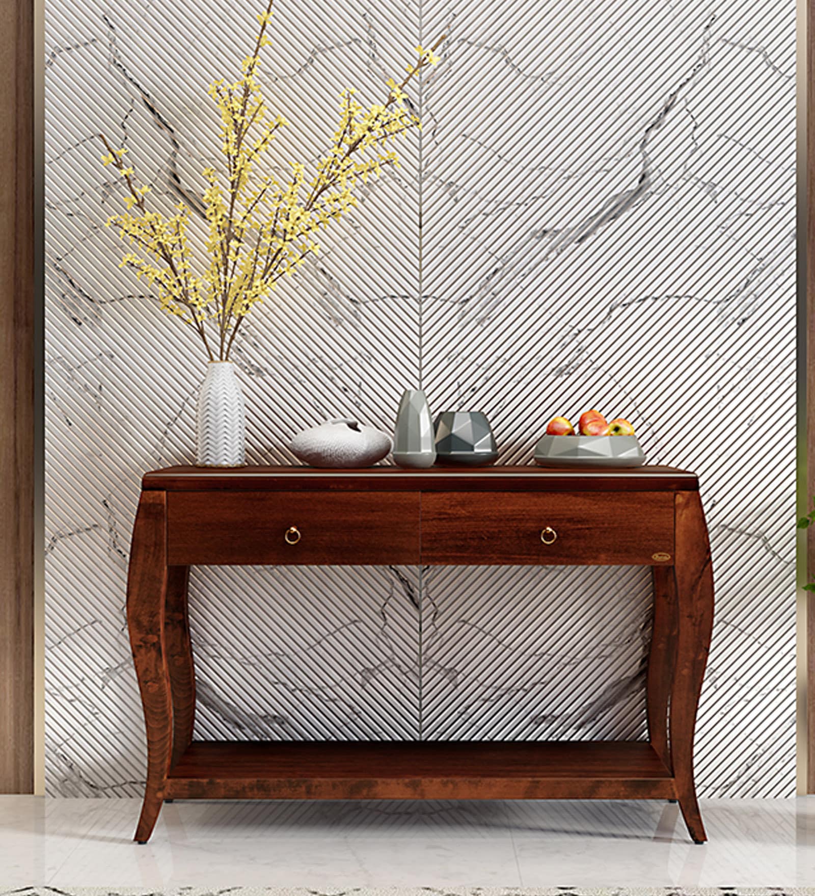 Reagan Solid Wood Console Table In Brown Finish