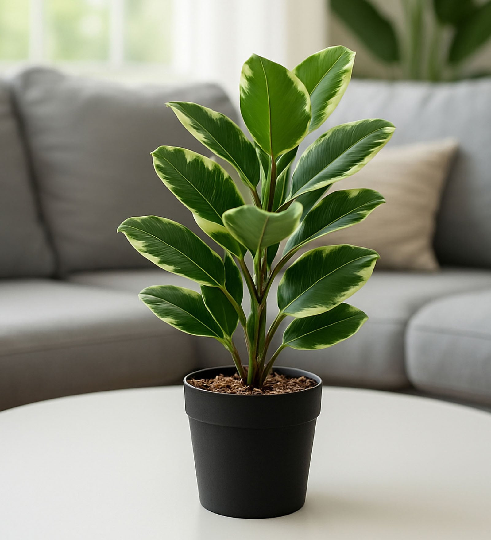 Green Realistic Artificial Leaves Plant with Black Pot