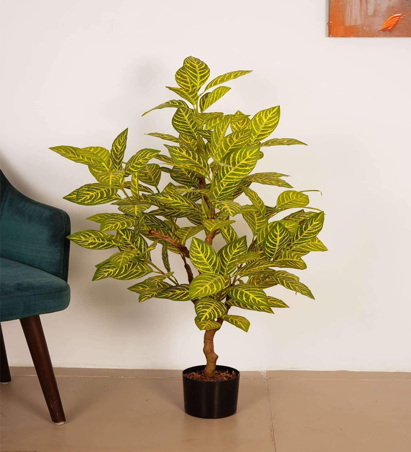 Artificial Realistic Croton Plant with Black Pot