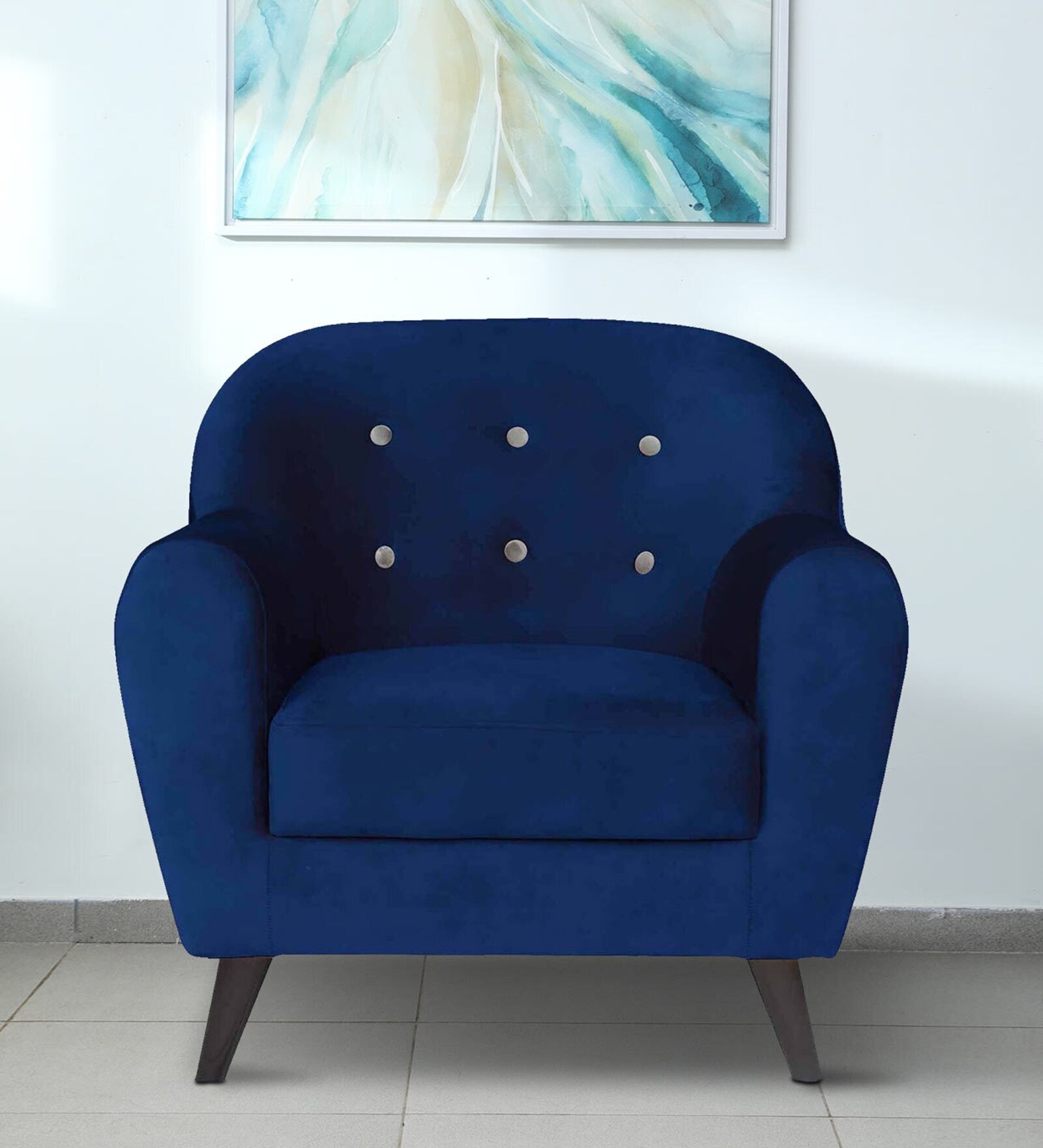 Rebecca Velvet 1 Seater Sofa in Blue Colour