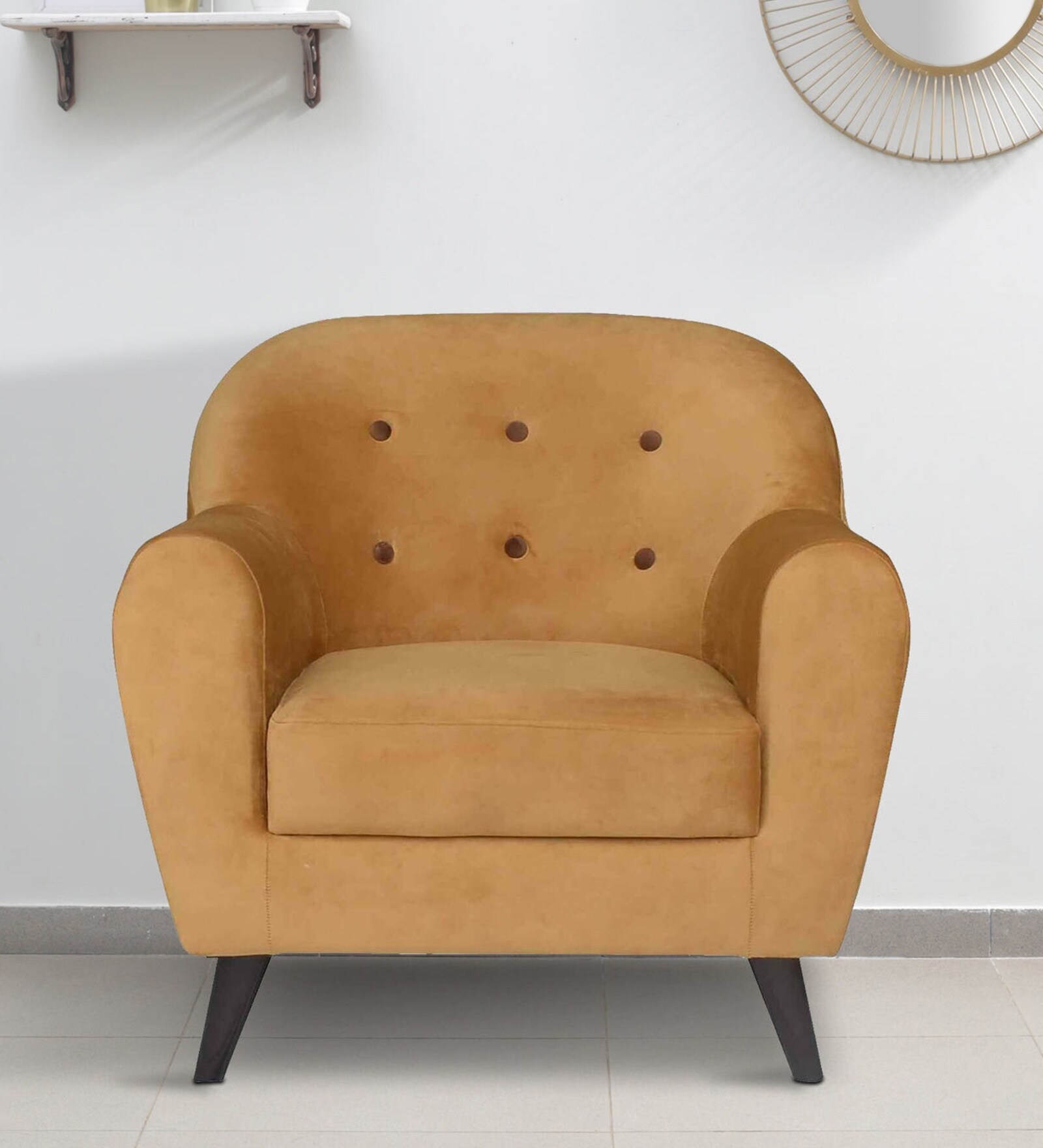 Rebecca Velvet 1 Seater Sofa in Mustard Colour
