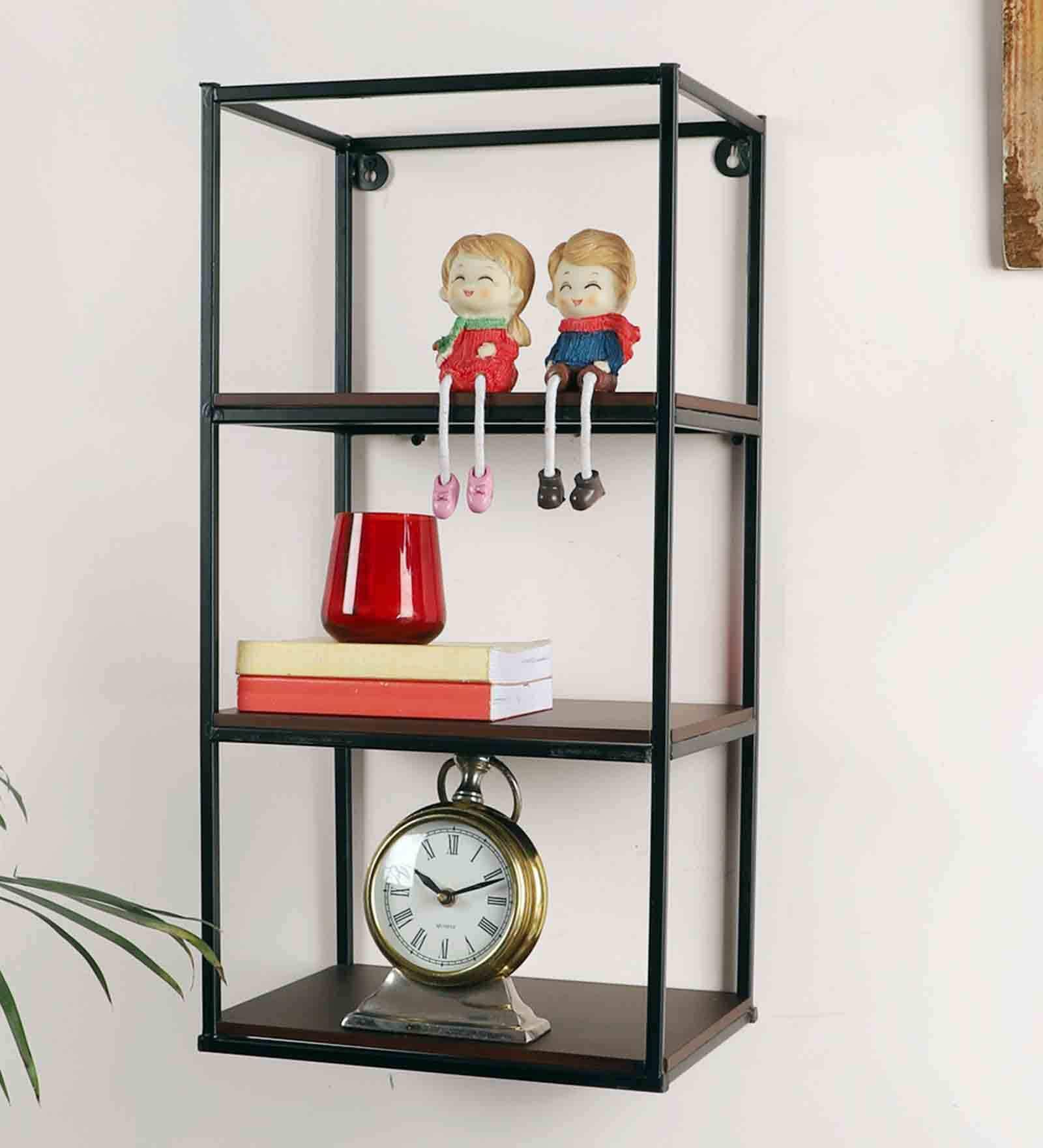 Buy Rectangle 3 Shelf Black Metal Wall Shelf By Pristine Interiors at