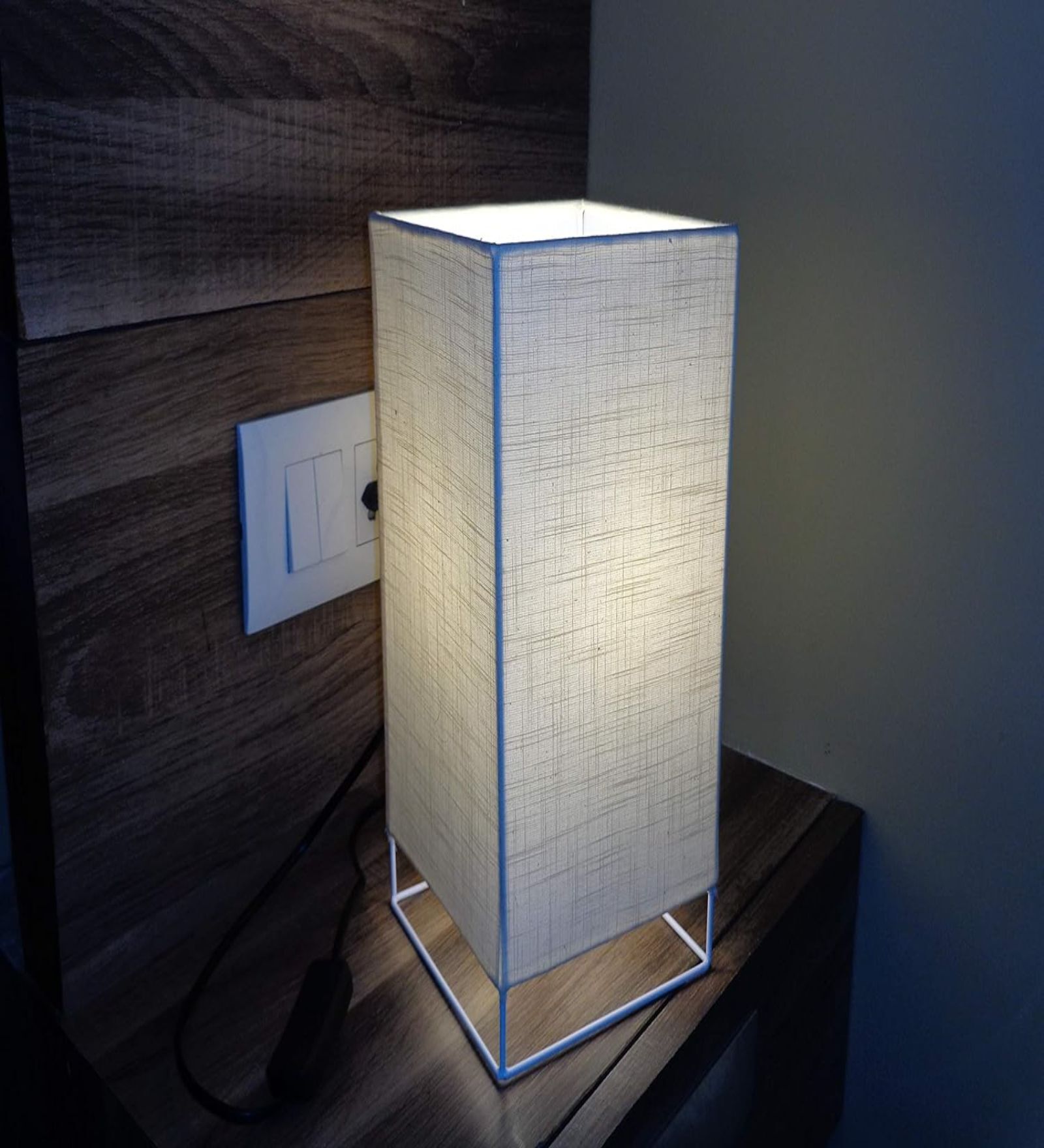 Rectangle E27 Holder Cream Colour Shade Table Lamp with On/Off Switch