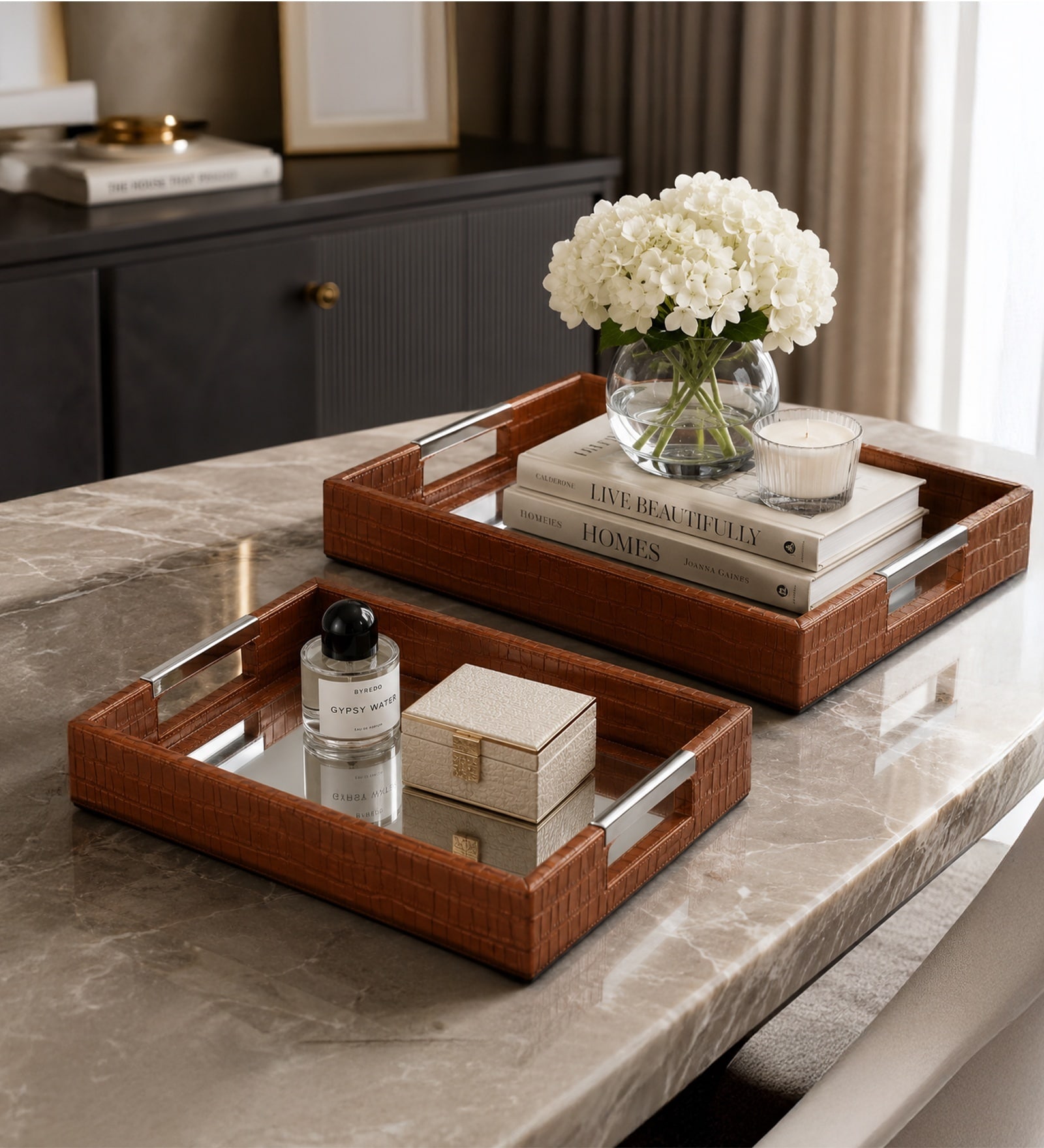 Brown Rectangle Serving Tray Set Of 2
