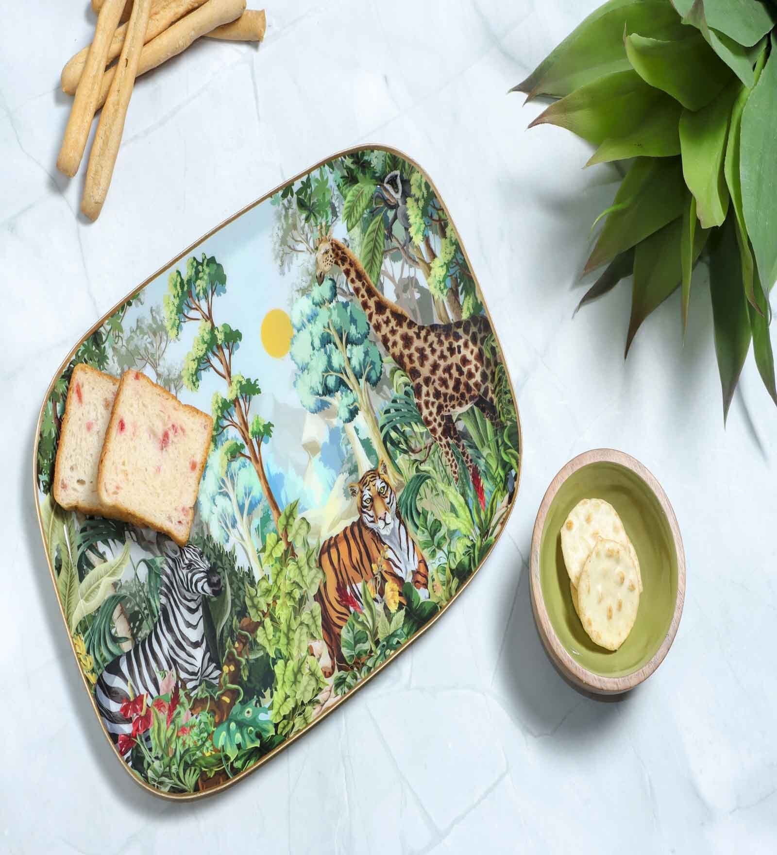 Green Iron Tropical paradise 2 Pcs Rectangle Platter With Dip Bowl