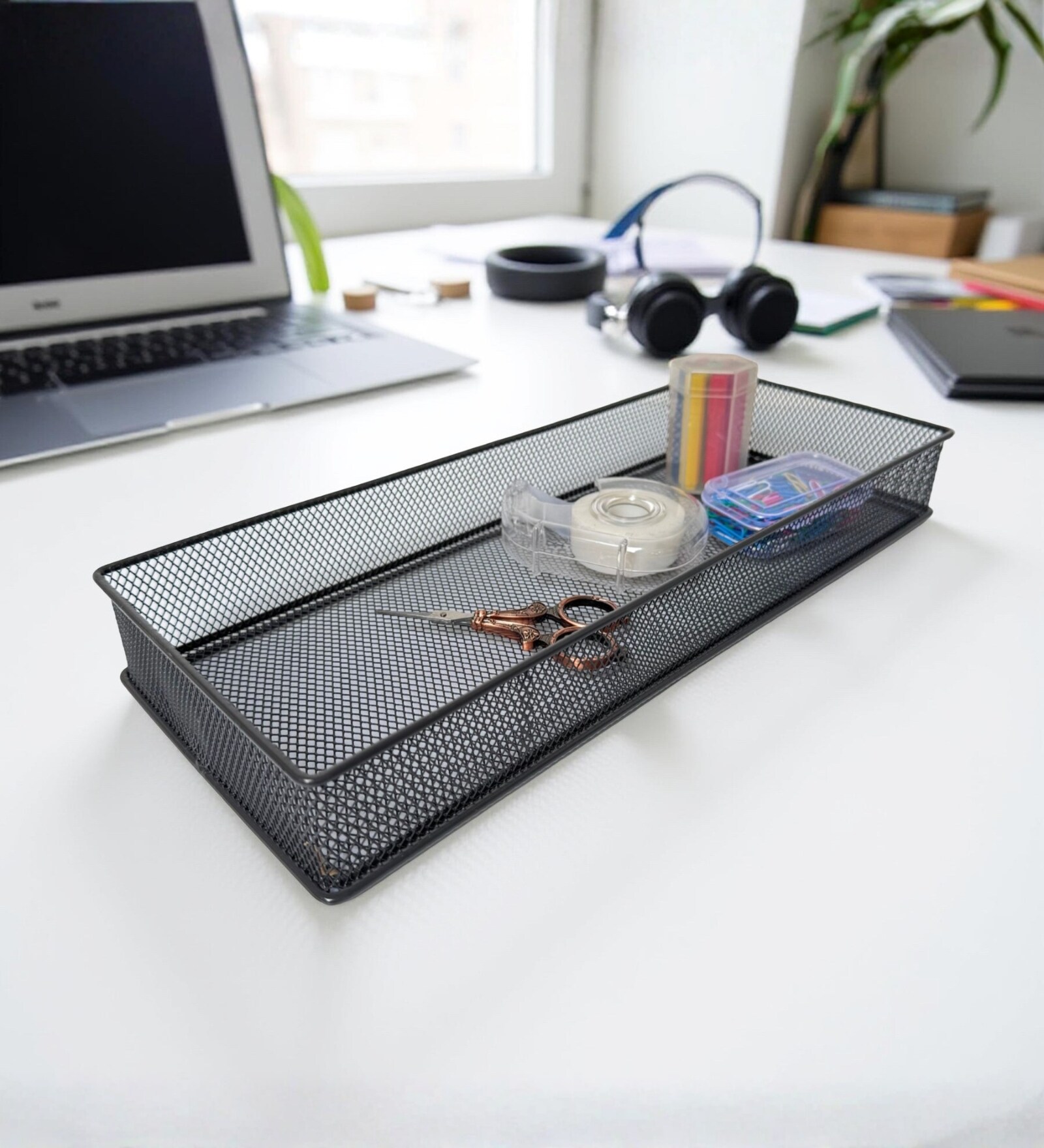 Rectangular Ash grey Stackable Metal Mesh Storage Basket