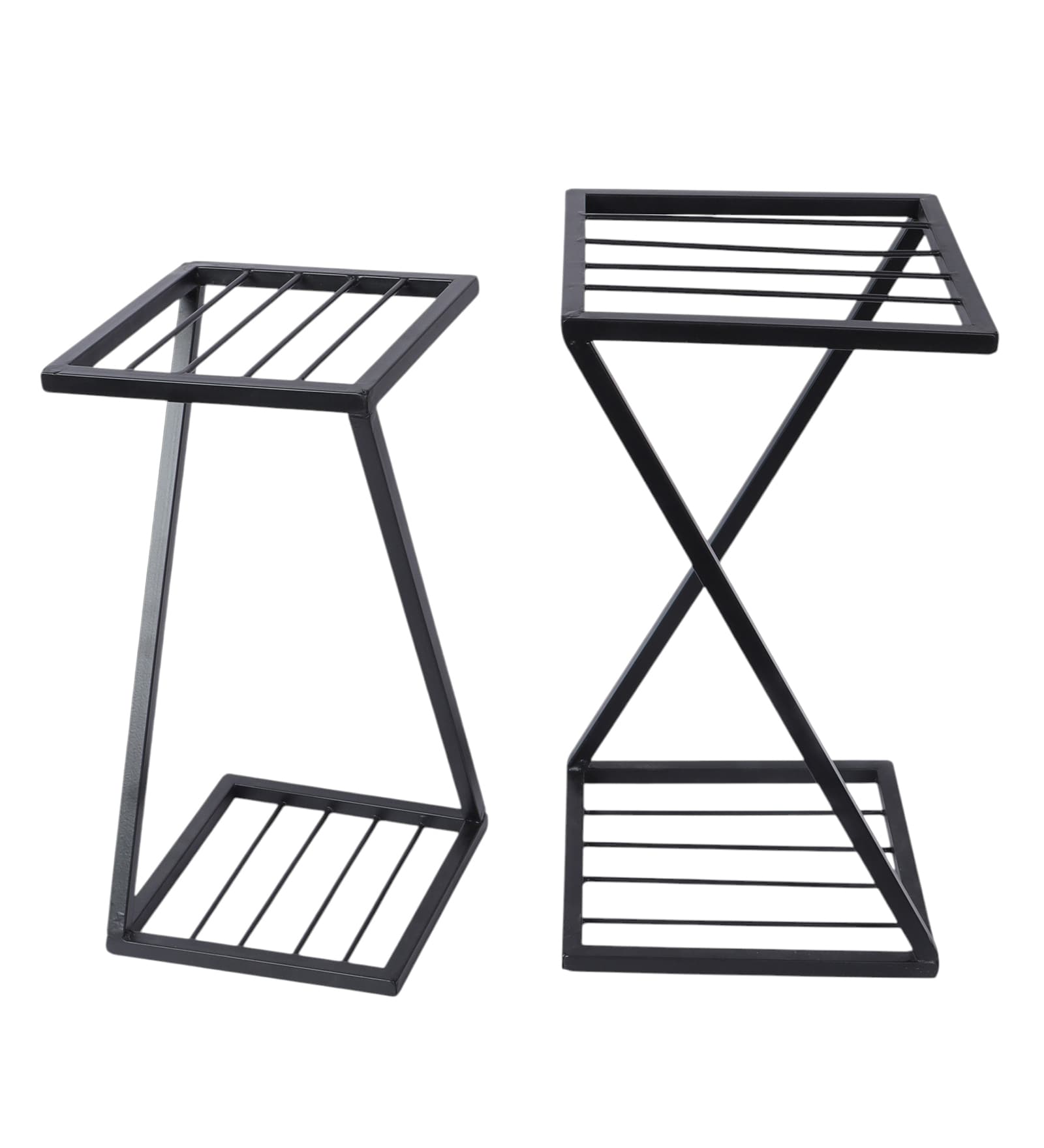 Rectangular Black Flower Pot Stand Set of 2