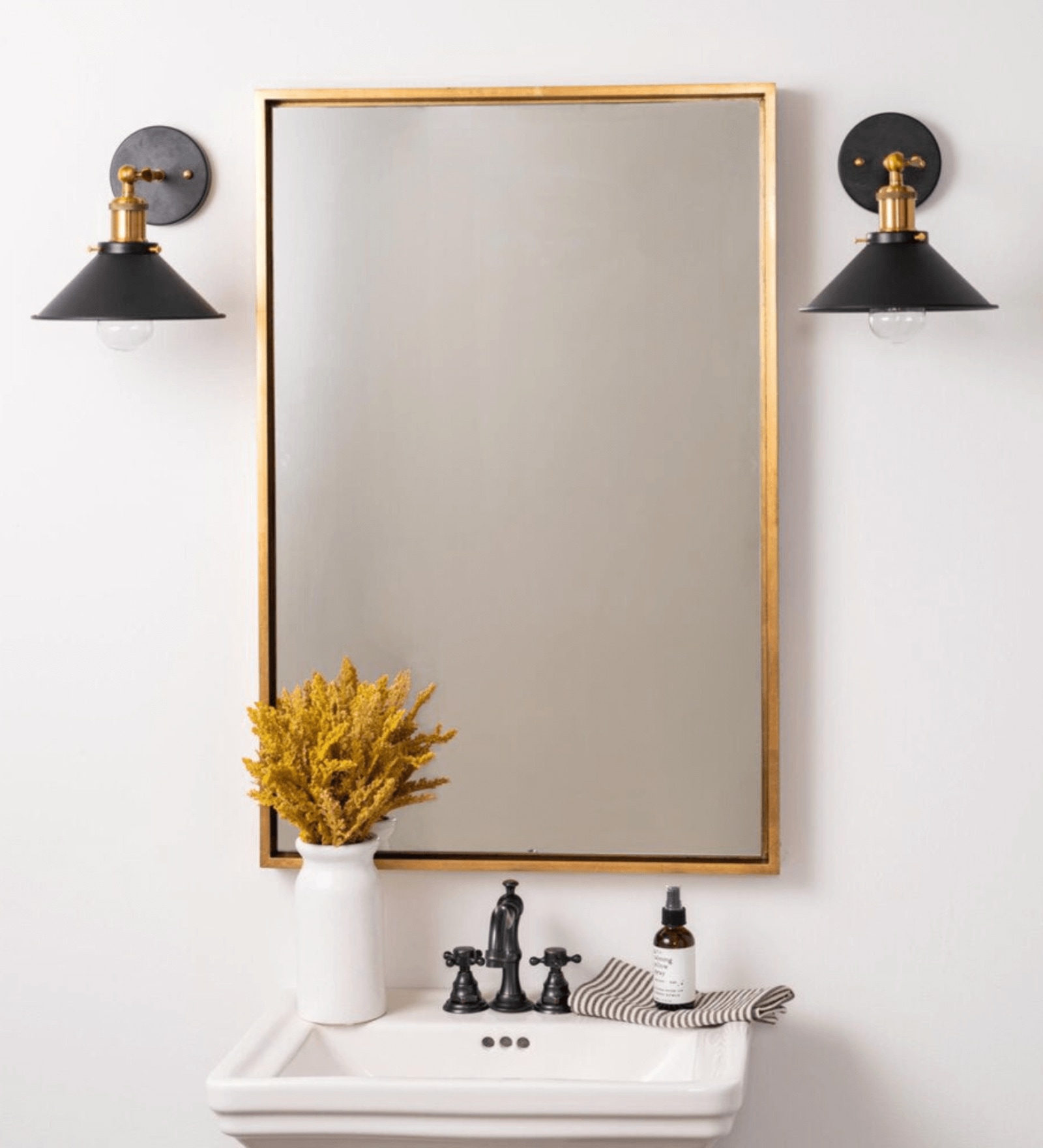 36 Inch Rectangular Gold Mirror in Steel Frame