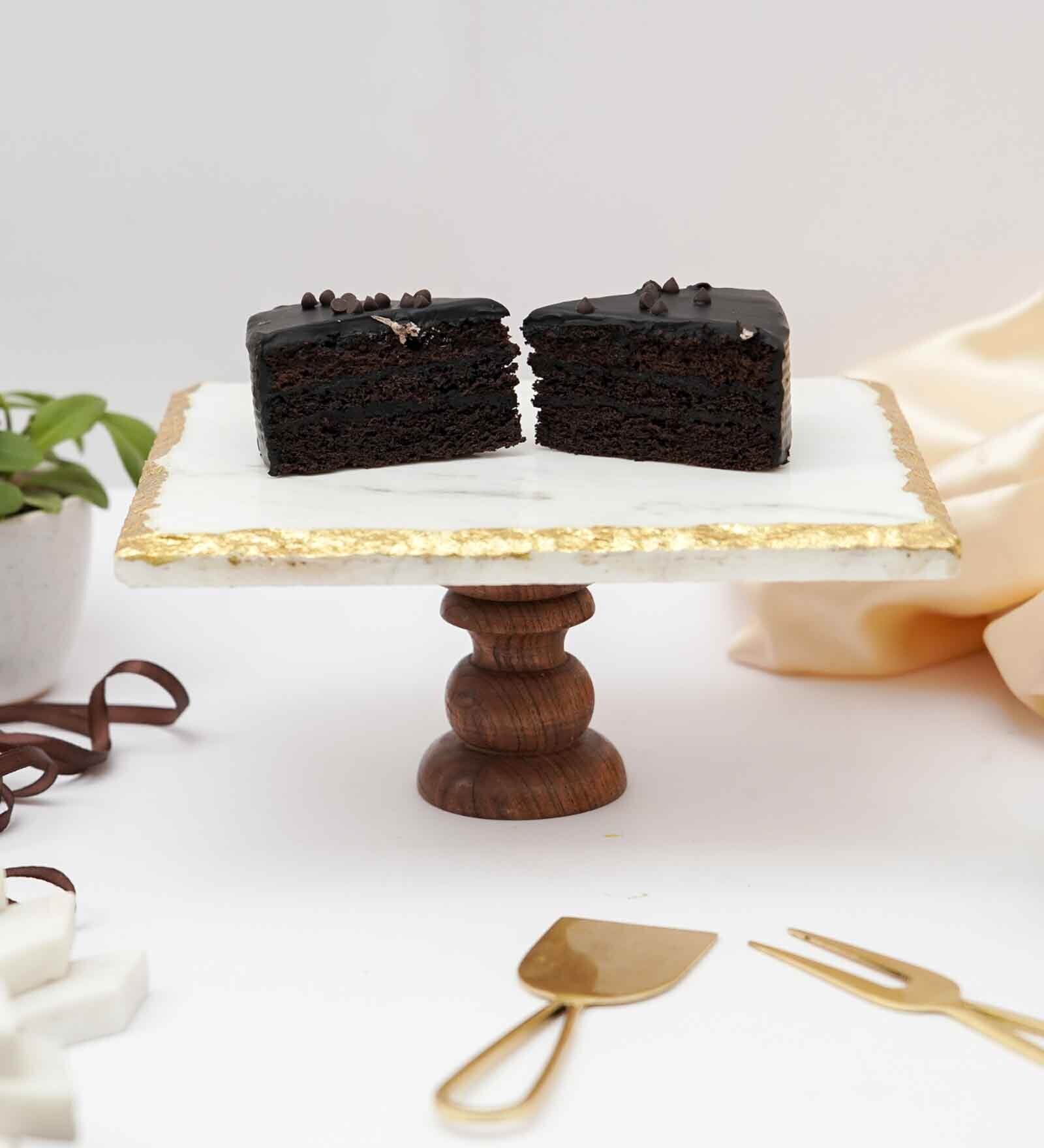 Rectangular Marble Cake Stand with Wood Stand for Weddings, Birthdays   10 x 8-Inch