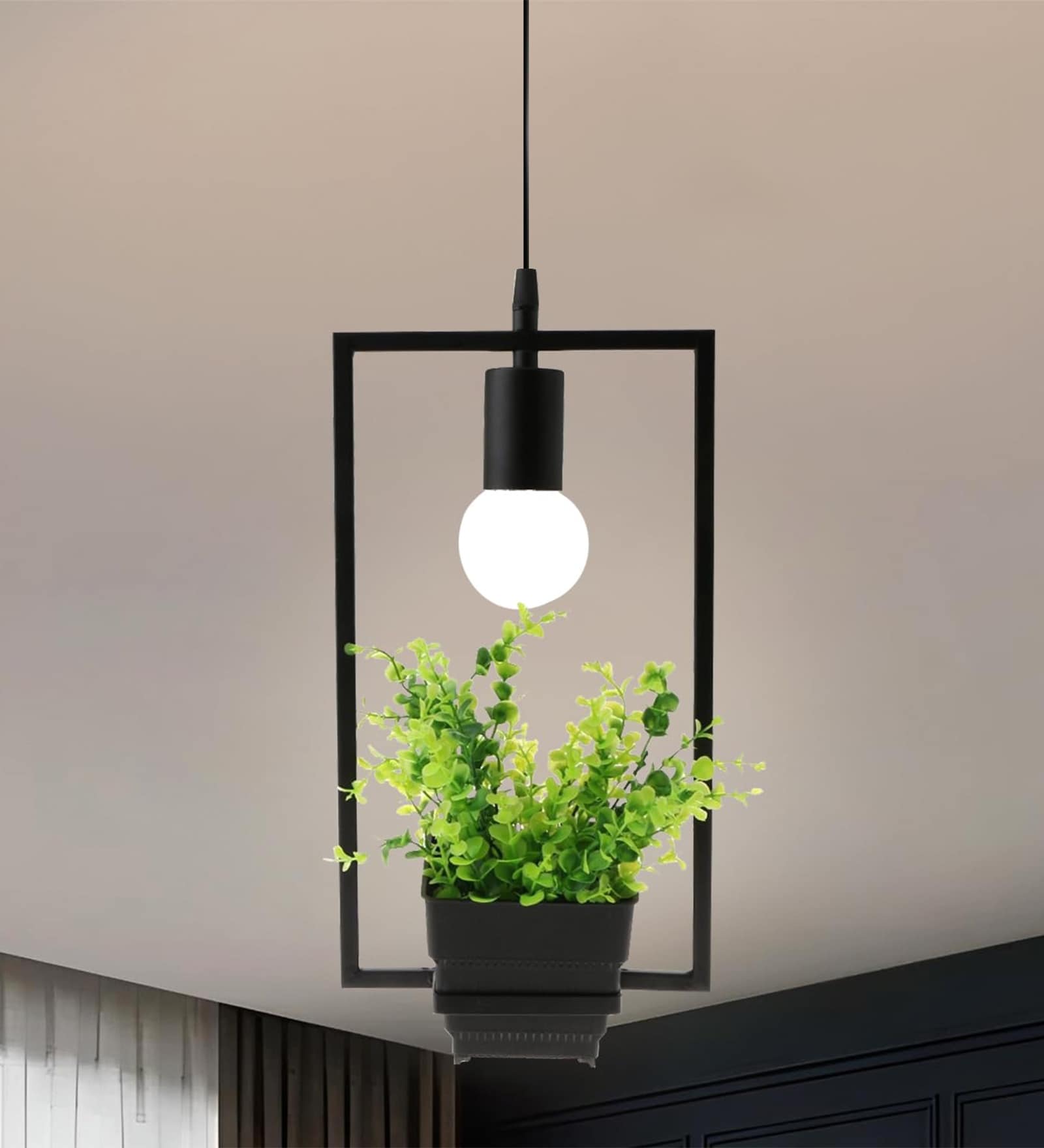 Rectangular Pendant Light with Artificial Flower Holder