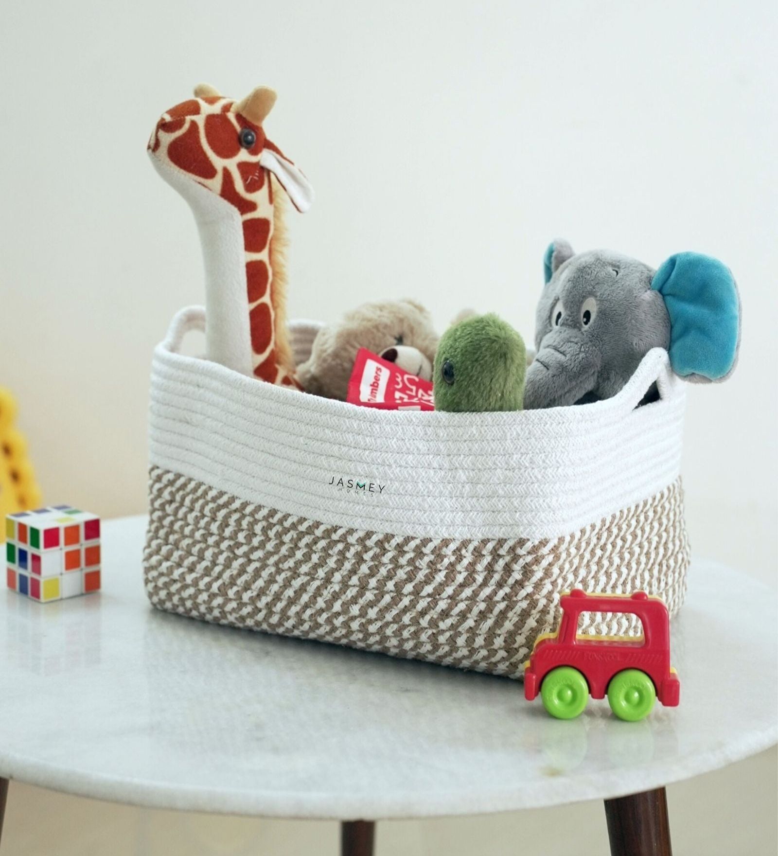 Rectangular White & Beige Cotton Storage Organiser