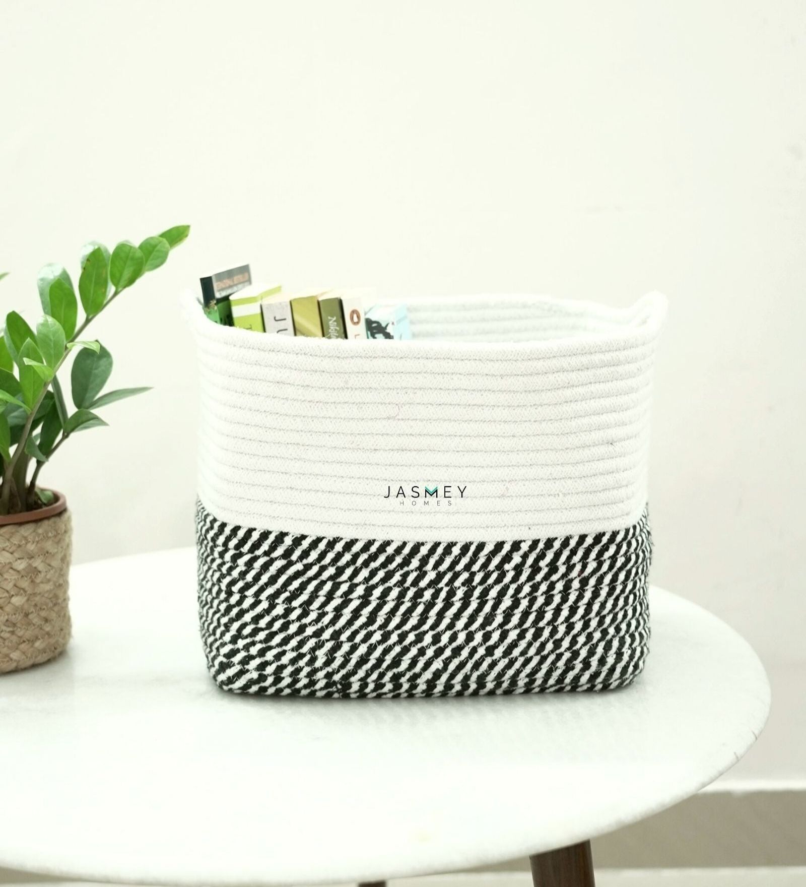 Rectangular White & Black Jute Storage Organiser