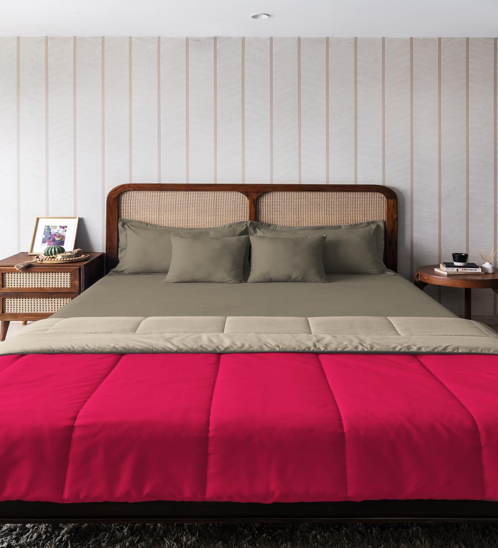 Red And Beige Microfiber Solid Reversible 150 GSM Double Bed Comforter