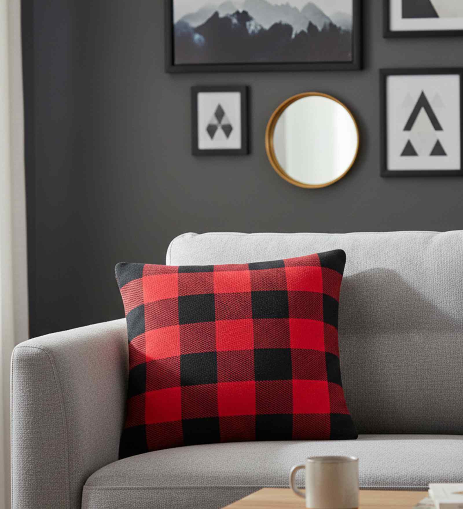 Red & Black 100% Cotton It'S Checkered 20X20 Inches Knitted Cushion Cover