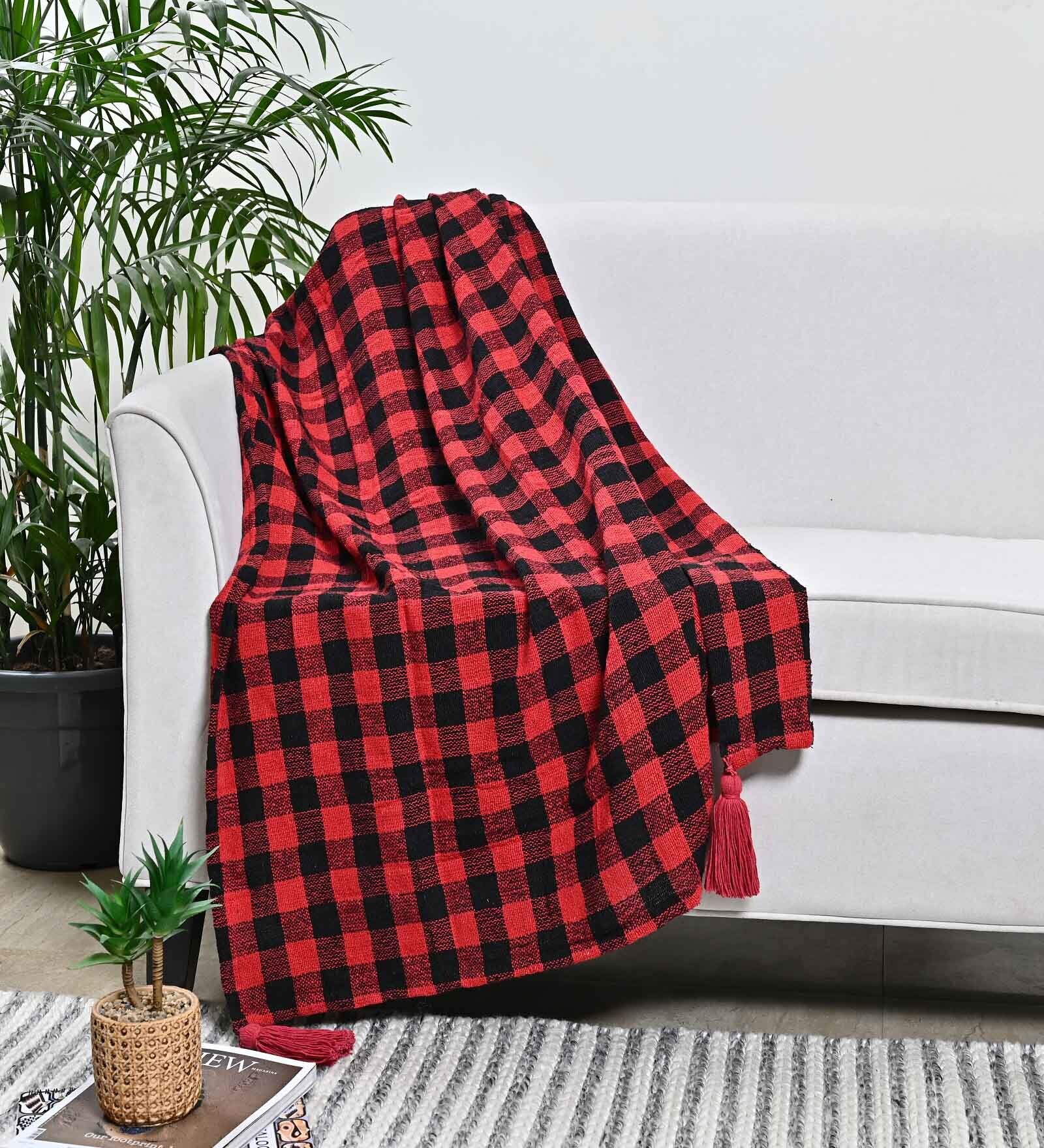Red & Black Cotton 60x50 Inches Throw
