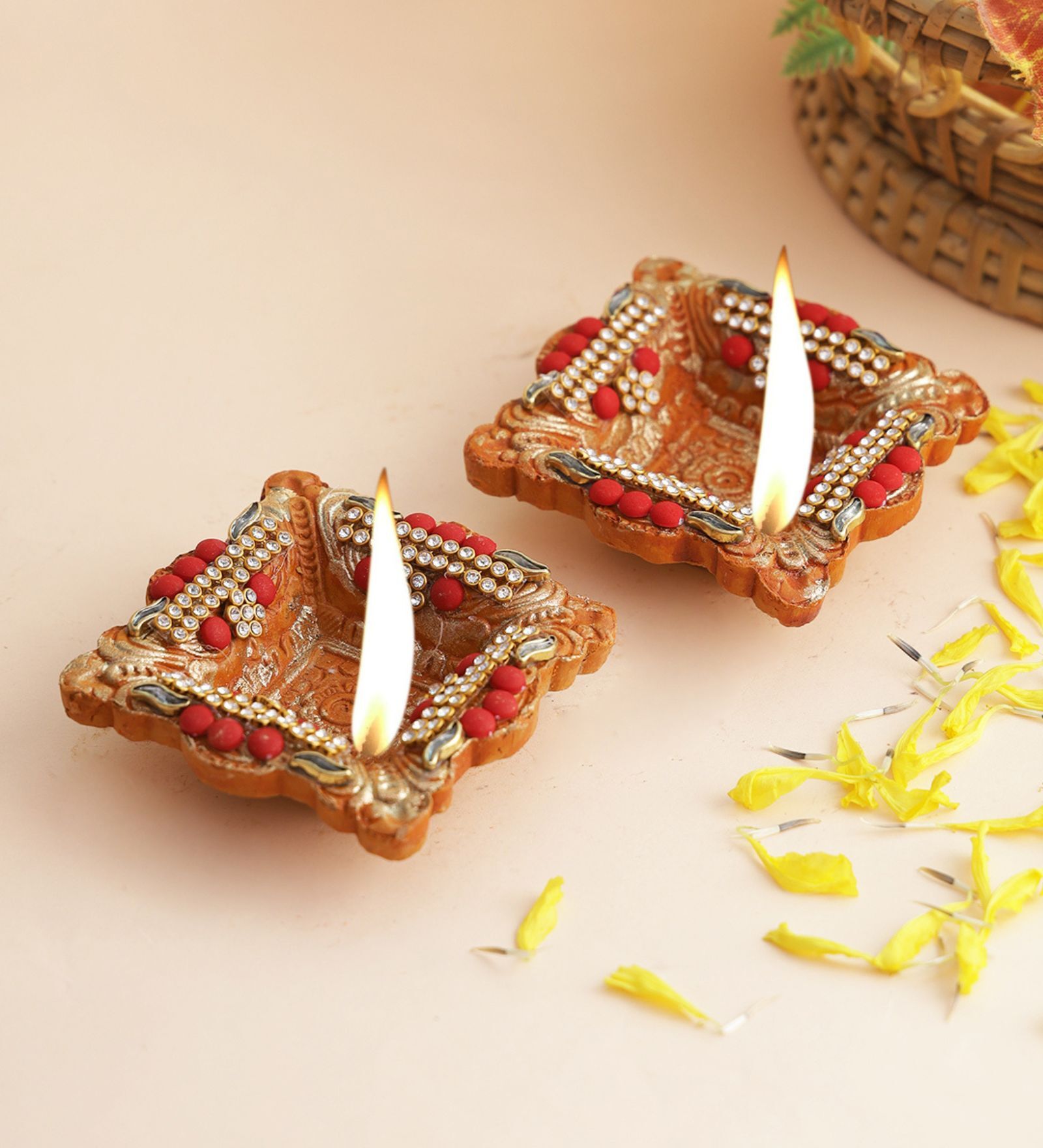 Red & Brown Terracotta (Set of 2) Diya