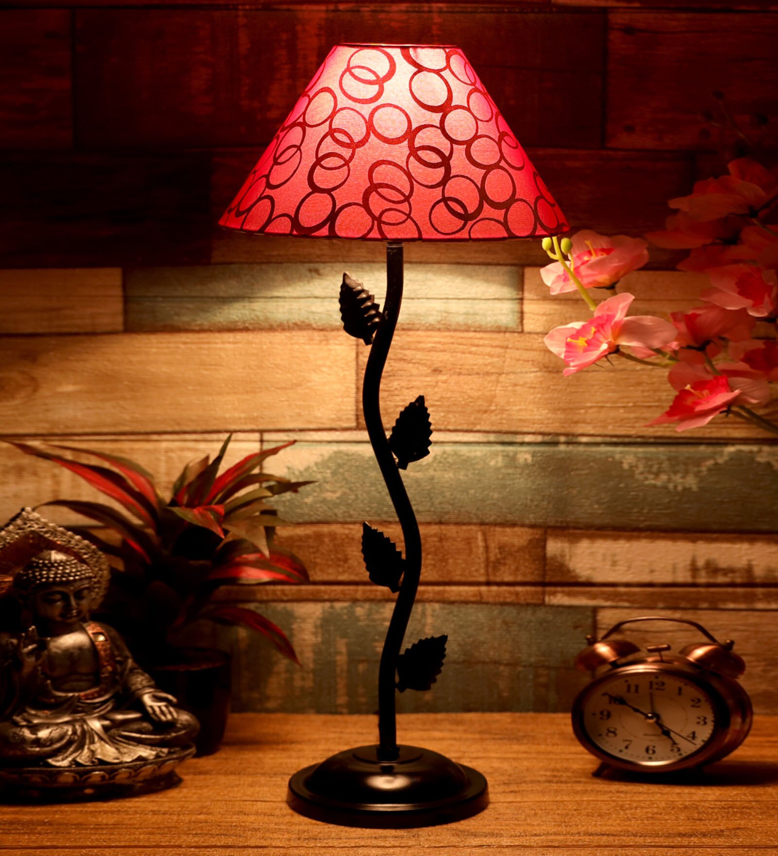Red & Gold Shade Table Lamp With Metal Base