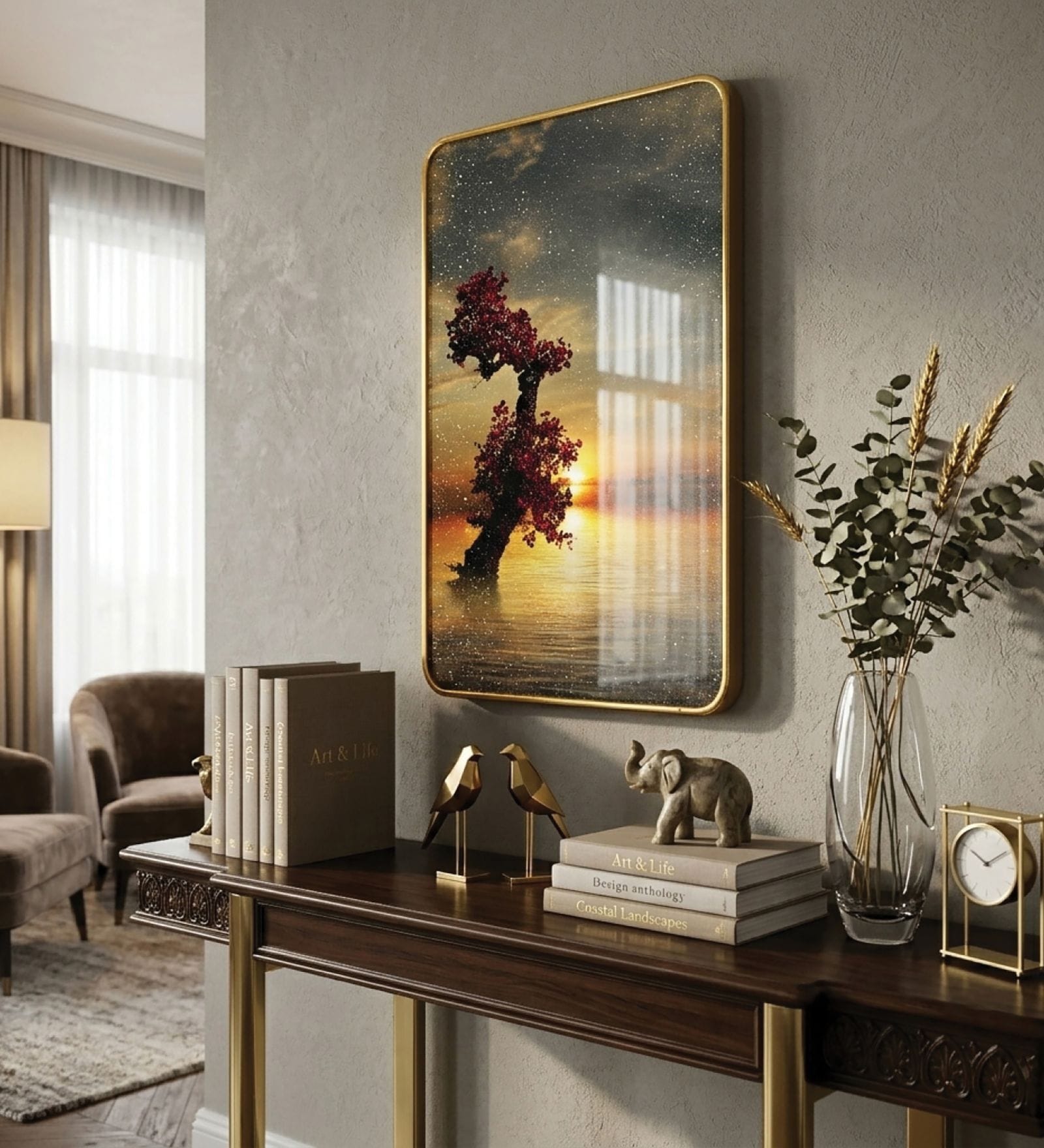 Red & Gold Tree Rectangular Wall Art 12 x 18 Inch