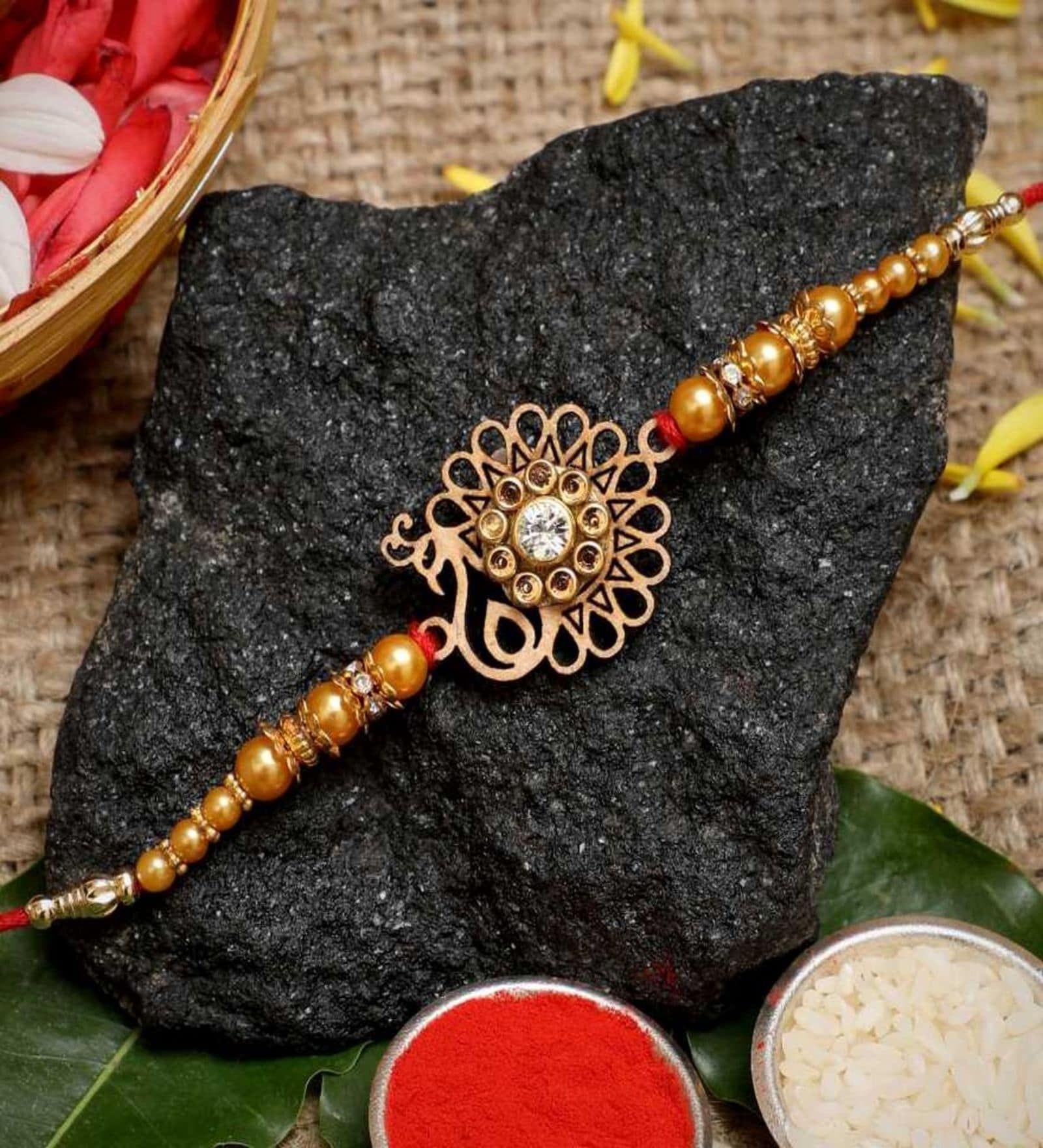 Gold Plated Peacock Rakhi With Roli Chawal - Traditional Indian Thread For Brother (NE 147)