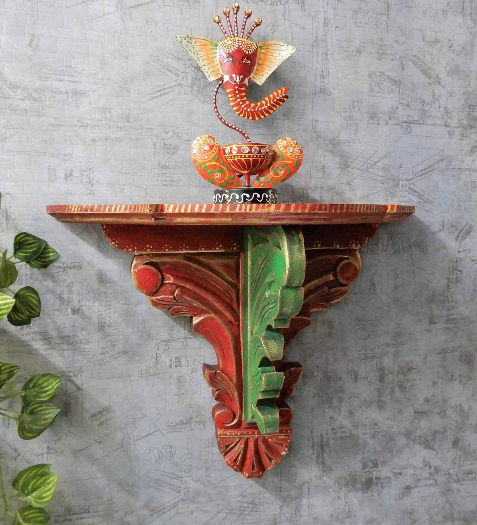 Red & Green Antique Looks Pooja Shelf