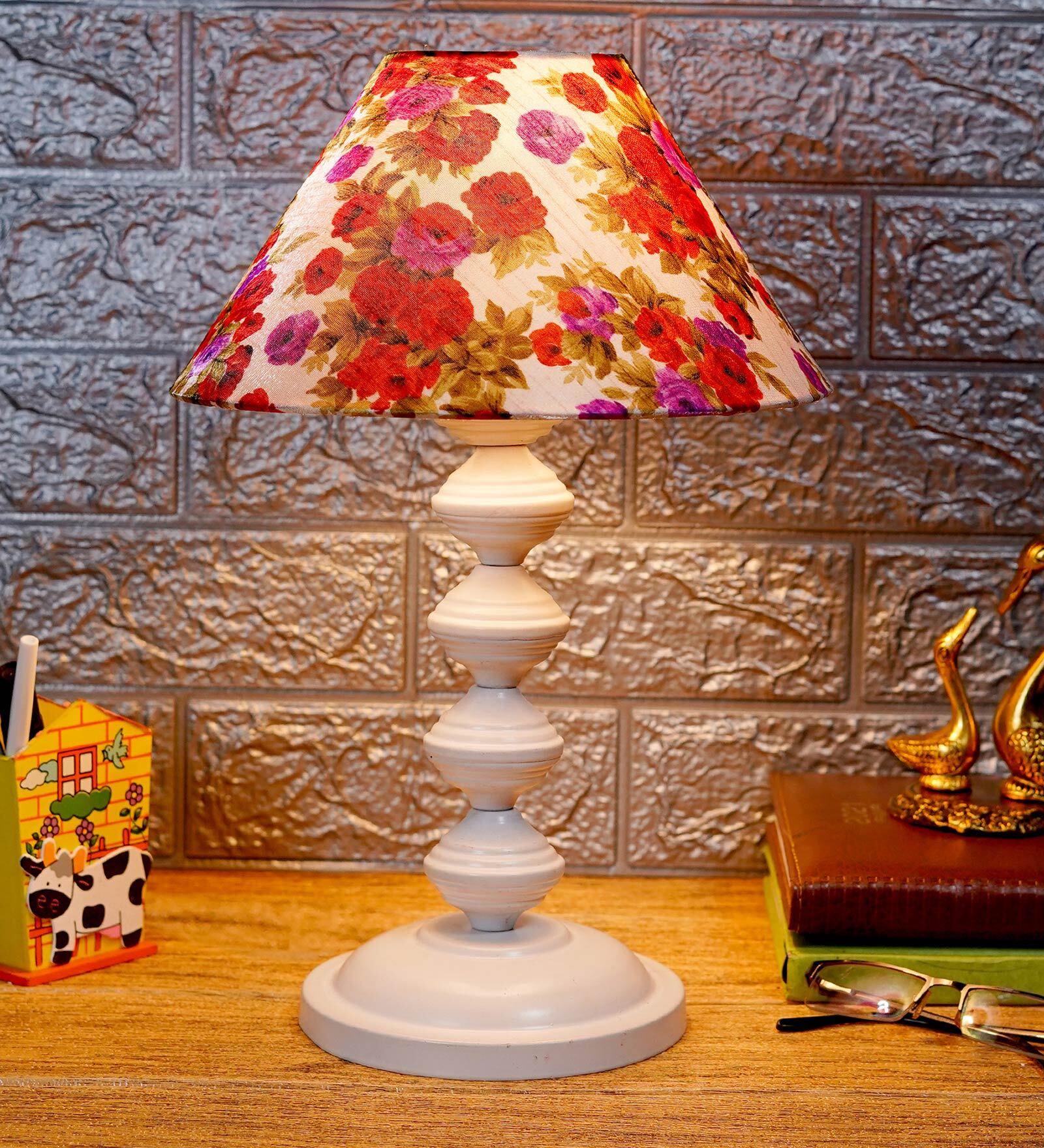 Multicolor Shade Table Lamp With Metal Base
