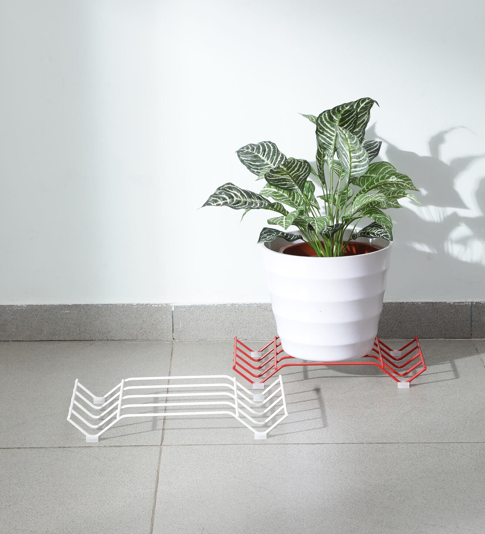 Red & White Metal (Set of 2) Planter Stands